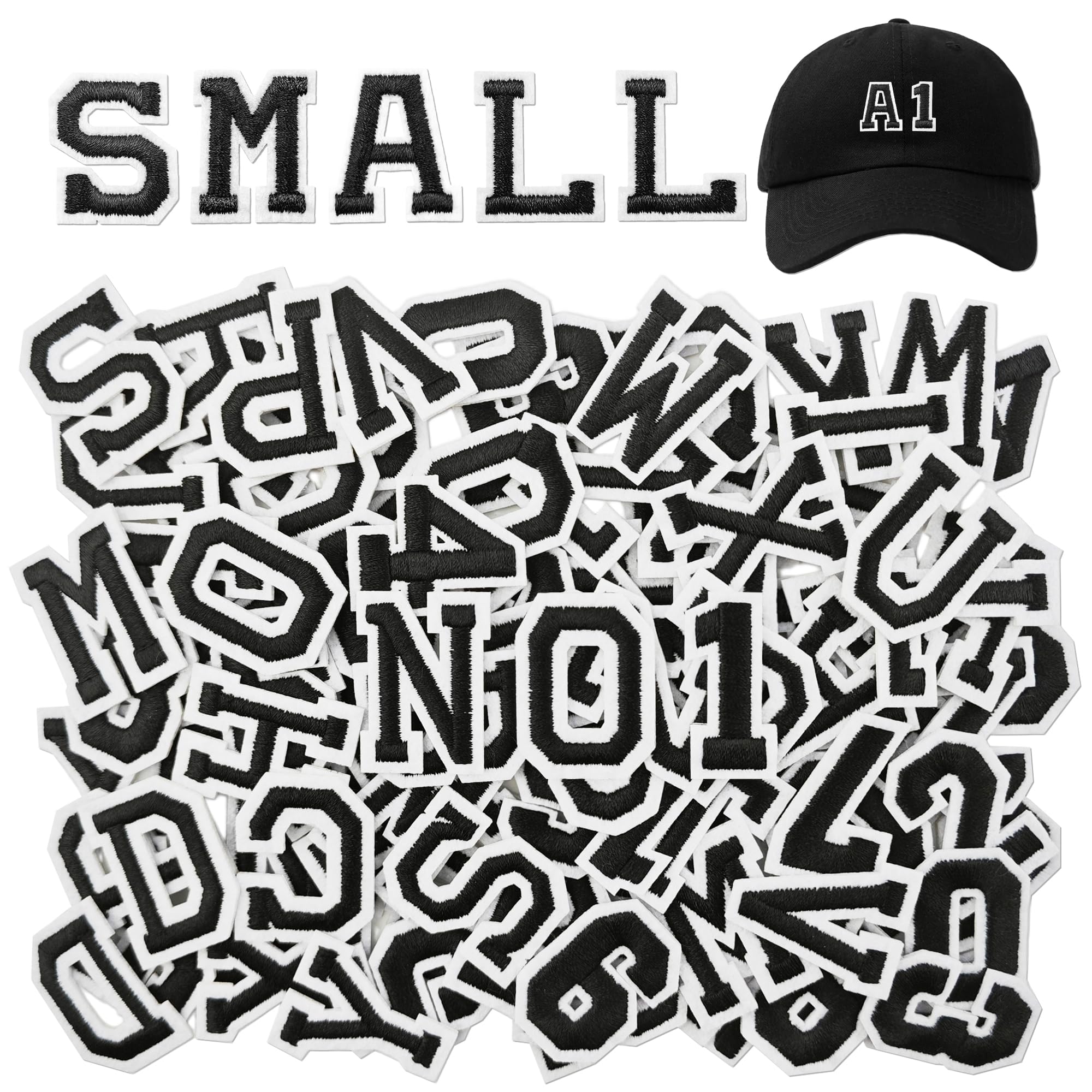 Photo 1 of 108PCS Iron on Letters and Numbers 1.38 inch Embroidered Letter Patches, A-Z & 0-9 Alphabet Applique for Clothing, Hats, Shirts, Bags, DIY Craft Decor, Black