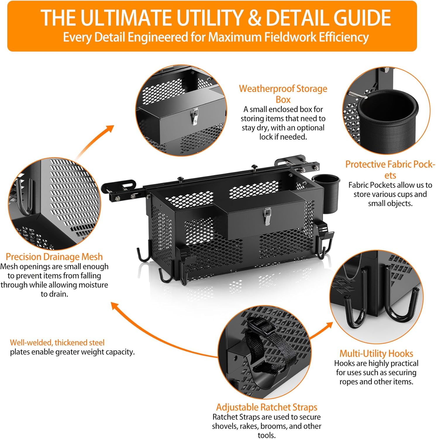 Heavy Duty Tractor Tool Box - 24"x10"x10" Heavy Duty Steel Storage Accessories, Fits Most Tractor & Zero Turn Mower
