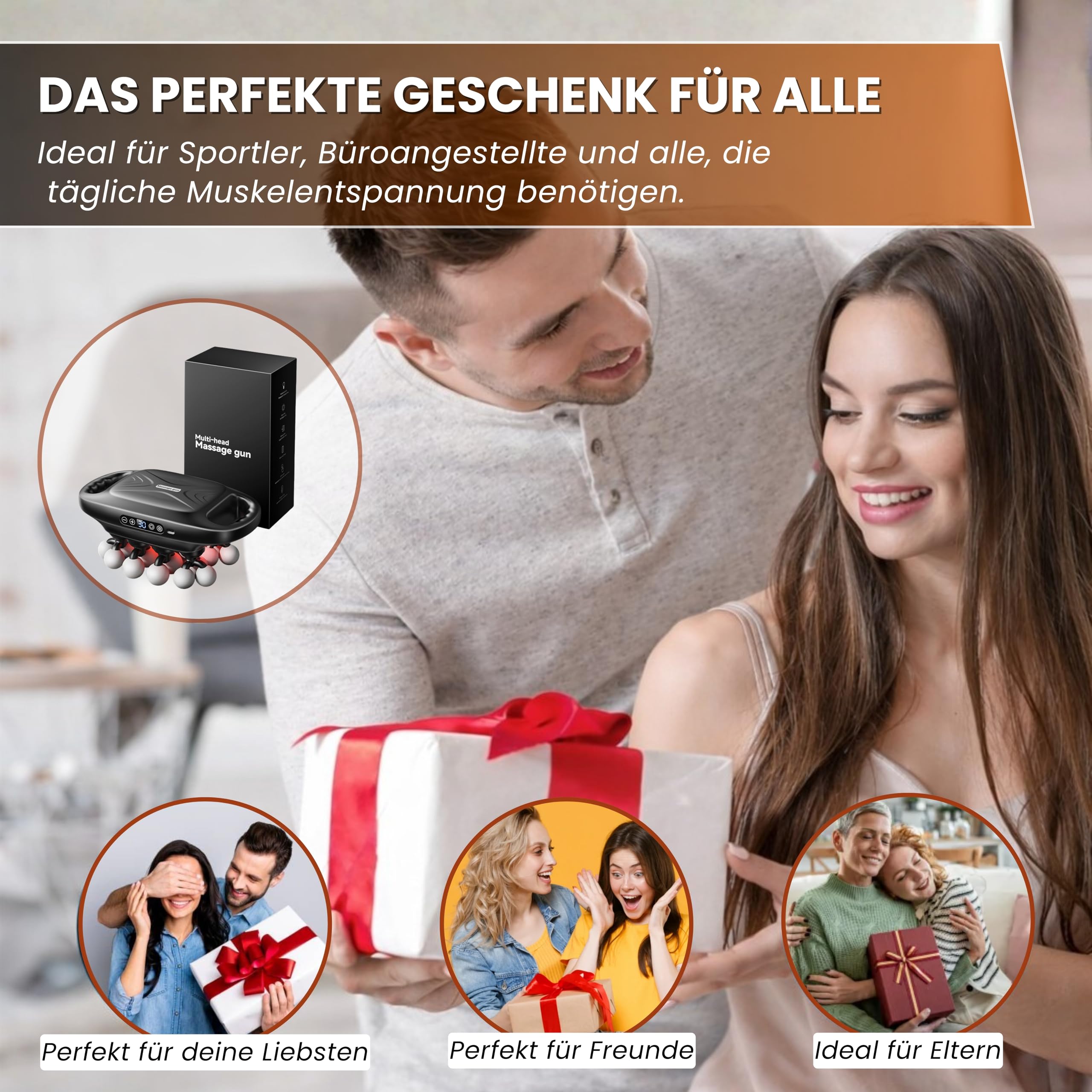 BeFit24 Massagepistole mit Wärmefunktion & 16 Massageköpfen, Tiefengewebe Massagegerät gegen Muskelverspannungen und Schmerzen, Muskelregeneration für Rücken, Nacken, Schultern & Beine, Kabellos USB-C