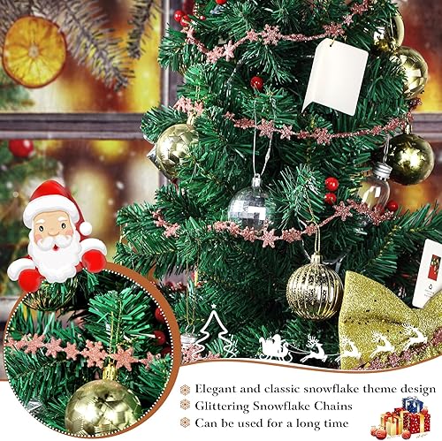 Miniatura 4 de Boao Guirnalda colgante de copo de nieve de 32.8 pies, decoración de árbol de Navidad, guirnalda de copos de nieve de invierno con purpurina,