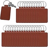 Qianyu Leather Key Fob Kit: 50 PU Blanks with Rivets & Key Rings for Laser Engraving DIY Car Keychains (Brown)