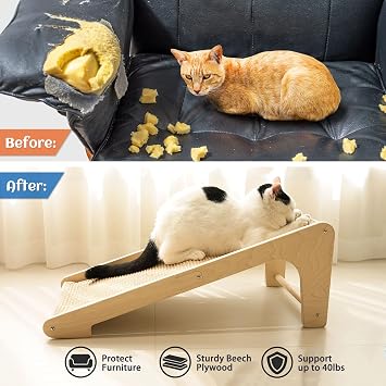 PETKARAY Dual-Use Cat Scratcher, 68cm High Scratching Board for Indoor Cats, Sisal Cat Scratching Post, L-Shaped Protecting Furniture Scratch Pad with Mouse Toy, Catnip
