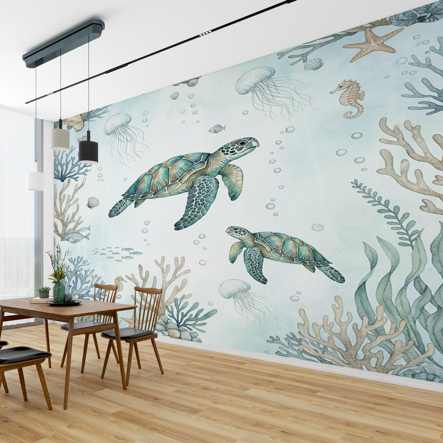 Tapete Schildkröte, Fototapete Meerestiere Schlafzimmer, Tapeten Vliestapete Ozean Kinder Wohnzimmer, Wandtapete Kinderzimmer Schildkröte Wanddeko, Mustertapete Vlies 416 x 254 cm (B x H)