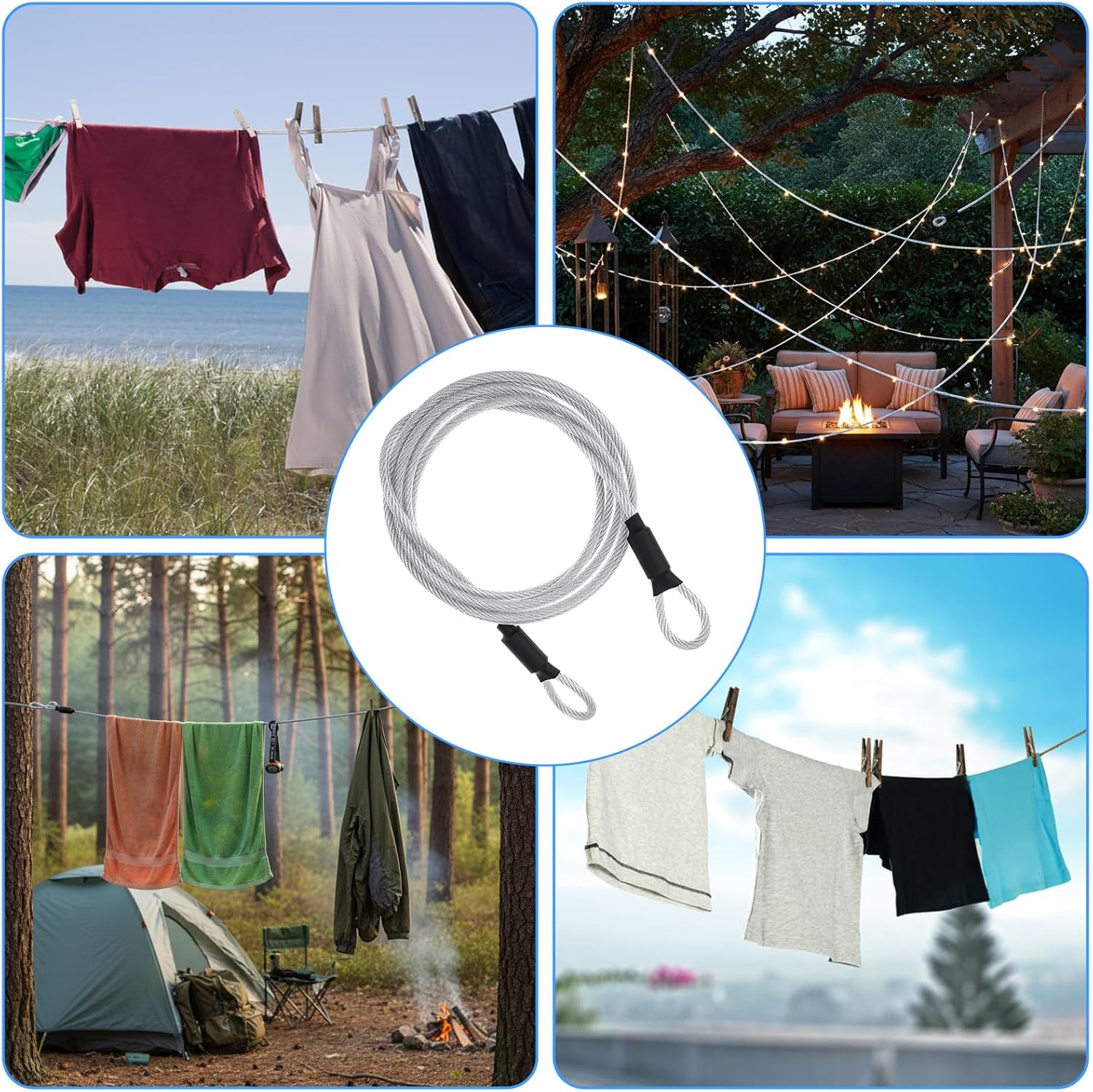 Security Cable Lock 6.6 FT 5mm Stainless Steel Bike Locks Cable Outdoor Travel Braided Steel Coated Safety Cables Luggage Lock Double Loop Safety Cables Wire Rope