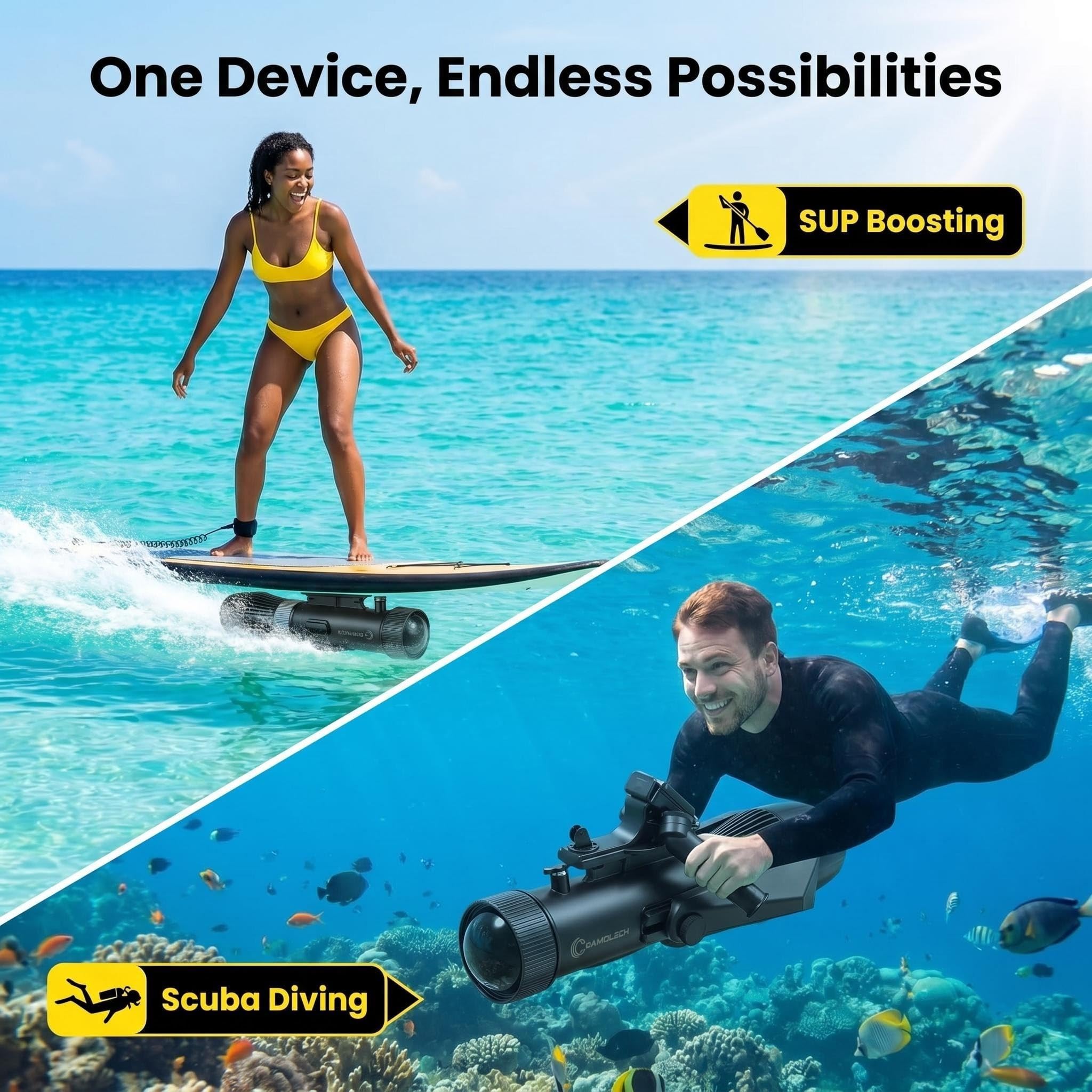 Skuter podwodny 900 W i silnik kajakowy, zdejmowana bateria 16000 mAh, dla dorosłych, do sportów na świeżym powietrzu, nurkowania, snorkelingu w morzu/jeziorze/basenie, zestaw elektrycznego