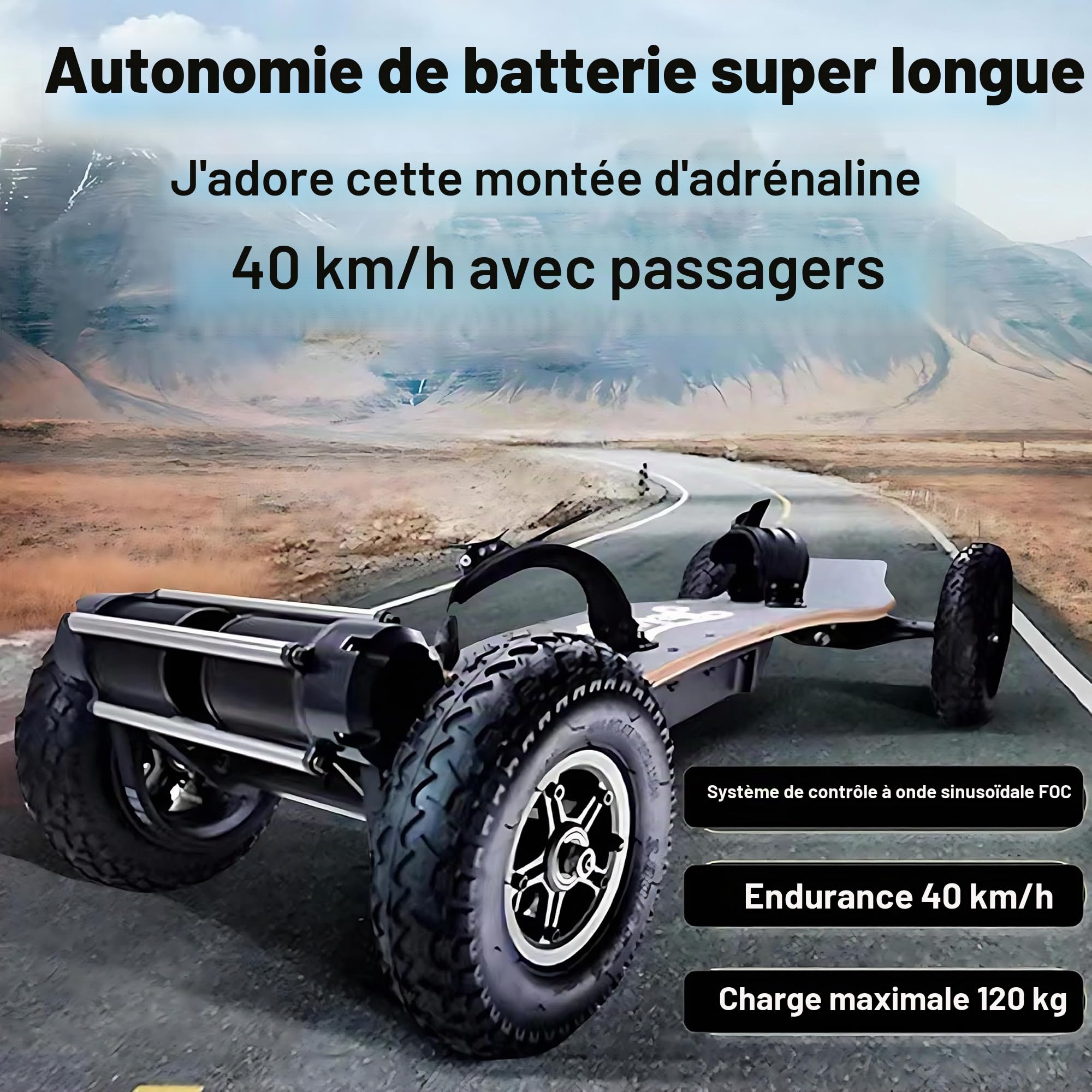 Skateboard électrique tout-terrain avec télécommande, double moteur, haute vitesse et longue portée, longboard électrique pour adultes