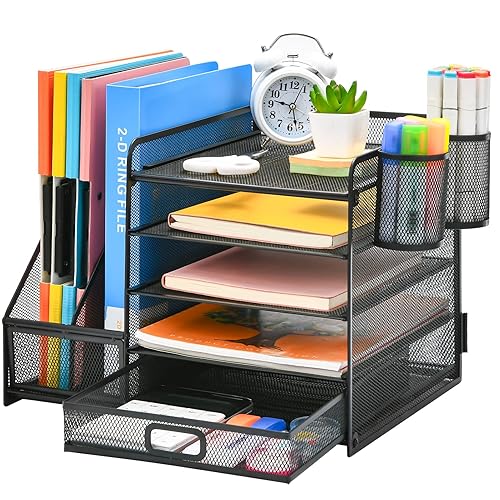 Marbrasse Desk Organizer with File Holder, 5-Tier Paper Letter Tray