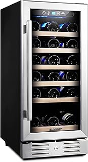 Kalamera 15 Inch Wine Cooler Refrigerator 30 Bottle with Stainless Steel & Double-Layer Tempered Glass Door and Temperature Memory Function Built-in or Freestanding Mini Fridge