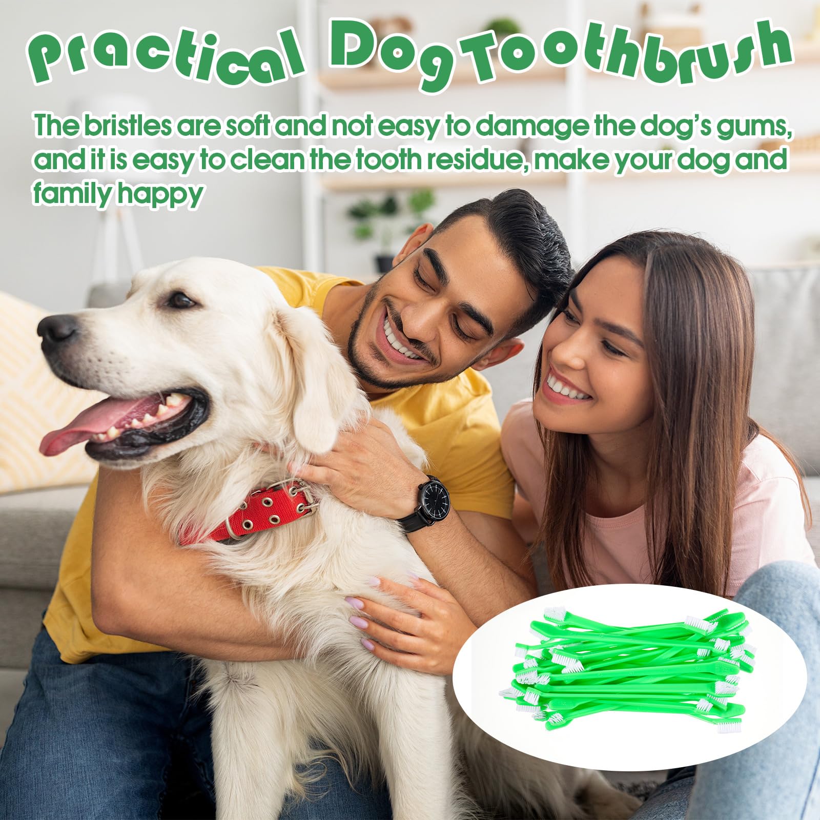Gerrii 200 cepillos de dientes para perros, cepillo de dientes de doble cabeza para mascotas, mango largo, cerdas suaves, cepillo de dientes de mascotas para perros, gatos y la mayoría de mascotas
