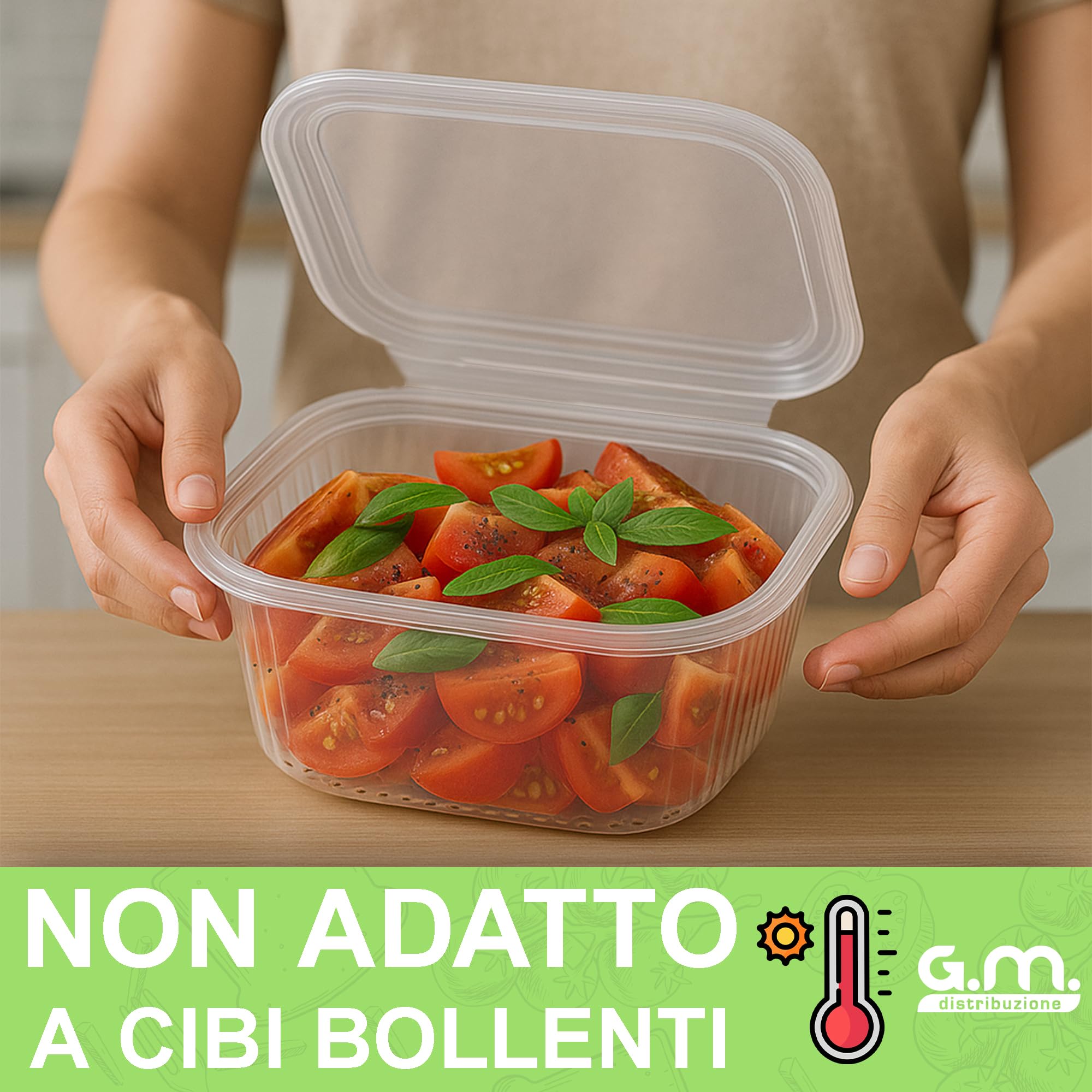 GM 200 Contenitori Ermetici Ovali 1500cc - Trasparenti - Con Coperchio - Monouso PET - Made In Italy