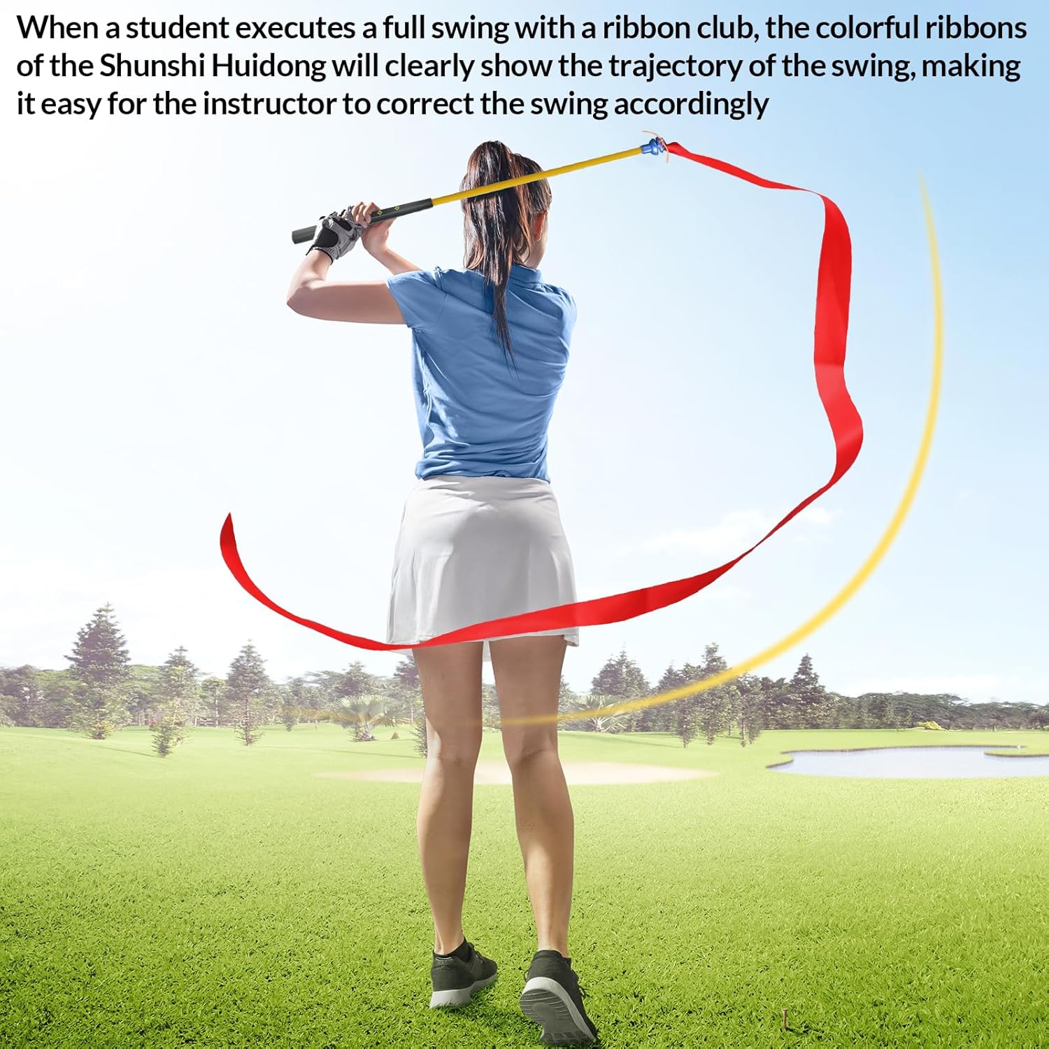 SM SunniMix Golf Swing Trainer Golf Accessories Golf Practice Women Men with Ribbon Practical Beginners Swing Trainer Stick Warm up Stick