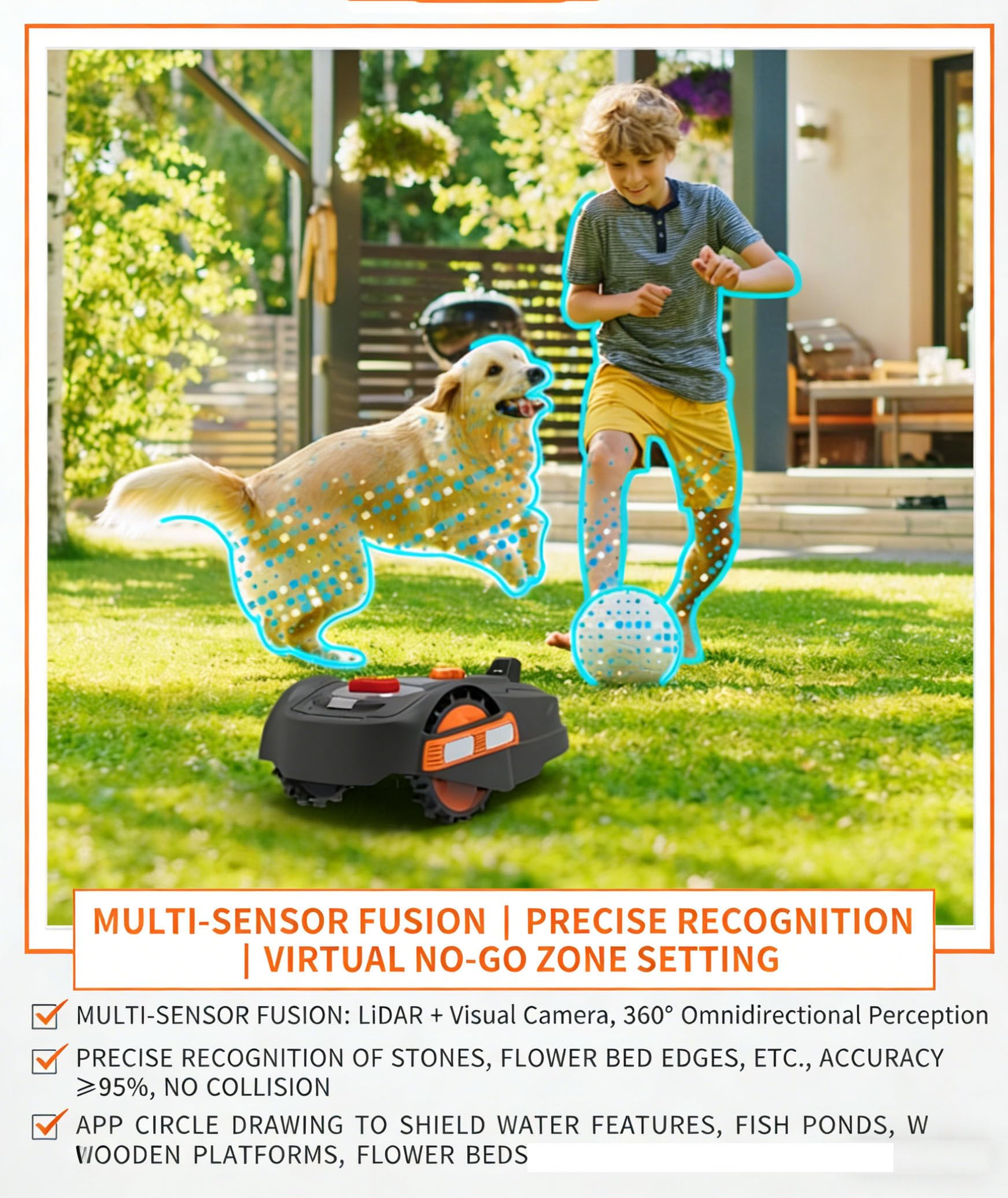 Robot Cortacésped Sin Cables Perimetrales, área De Corte De 300 M², Detección De Obstáculos por Visión IA, Mapeo Automático Y Control por App, Altura De Corte De 20 a 60 Mm