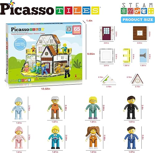 Miniatura 2 de PicassoTiles Bloque de construcción de azulejos magnéticos Familia Homestead Doll House Theme Playset de 8 personajes Figuras de acción de doble