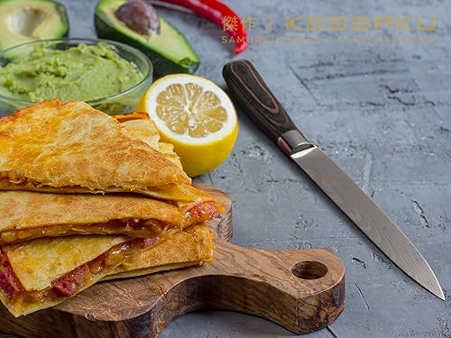 Miniatura 3 de Cuchillo utilitario  5.5 pulgadas  Serie Samurai  Cuchillo de cocina afilado  Acero inoxidable de alto carbono forjado 7Cr17MoV  Mango de madera con