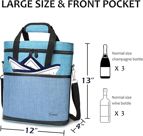 Miniatura 6 de Tirrinia Transportador de regalo de vino aislado  3 botellas de viaje acolchada bolsa de viaje para vino con asa y correa ajustable para el hombro,