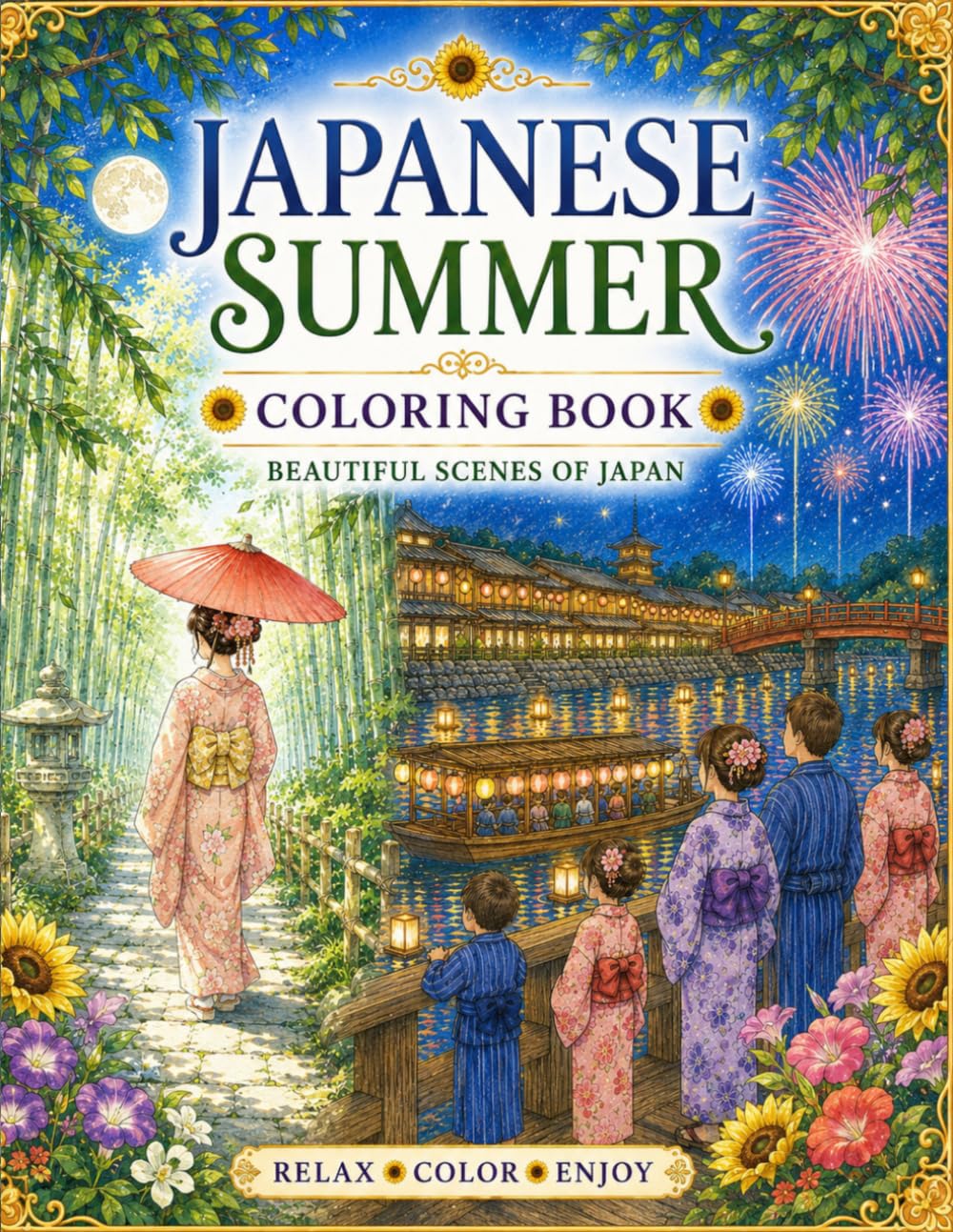 Japanese Summer Coloring Book: Beautiful Scenes of Japan for Adults and Teens (Japanese Seasons Coloring Book)