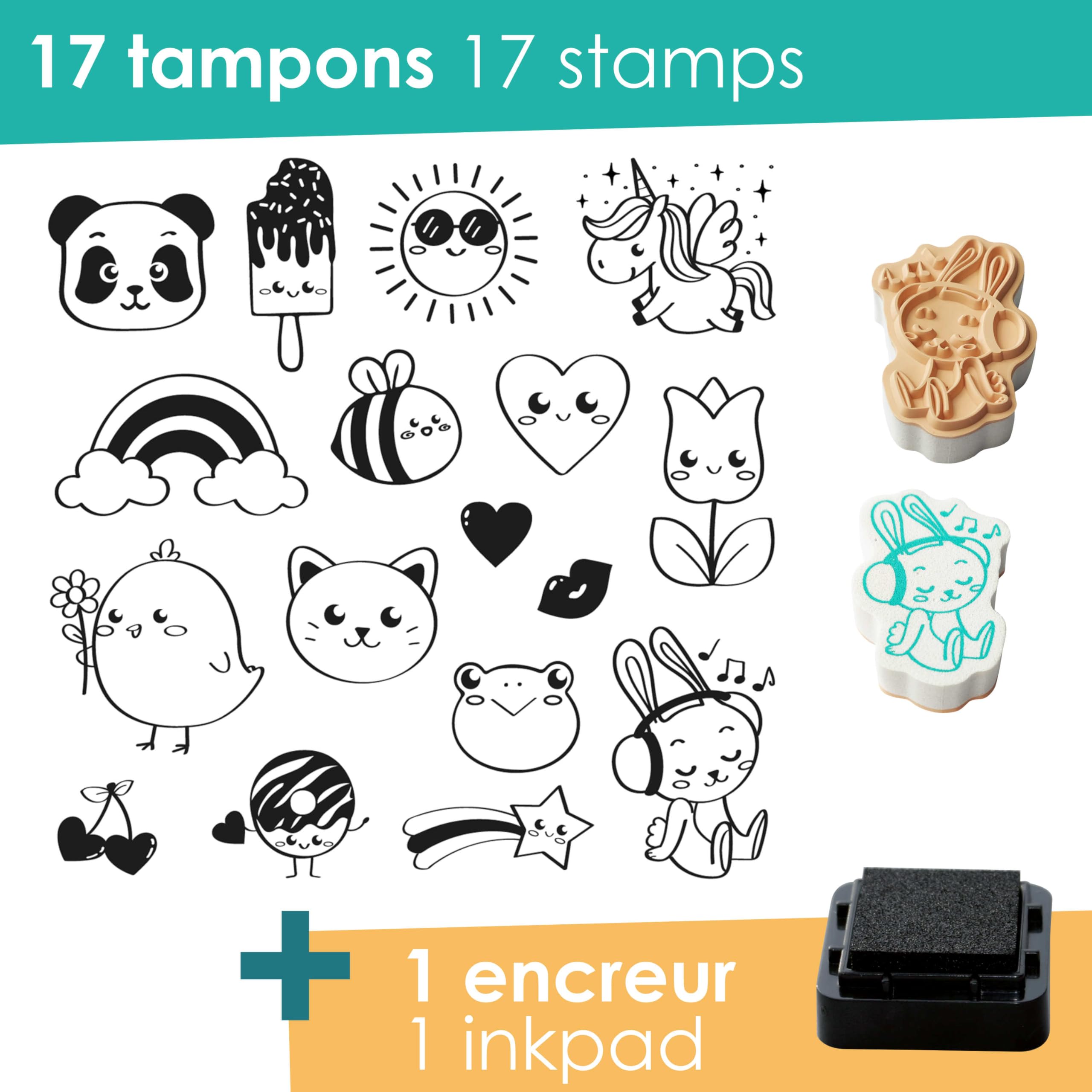 Aladine - Stemple Kawaii z czarnym tuszem - Pieczątka + czarny atrament - Funny Stempel - Kawaii Japan Manga - 2 do 5 cm - 85181