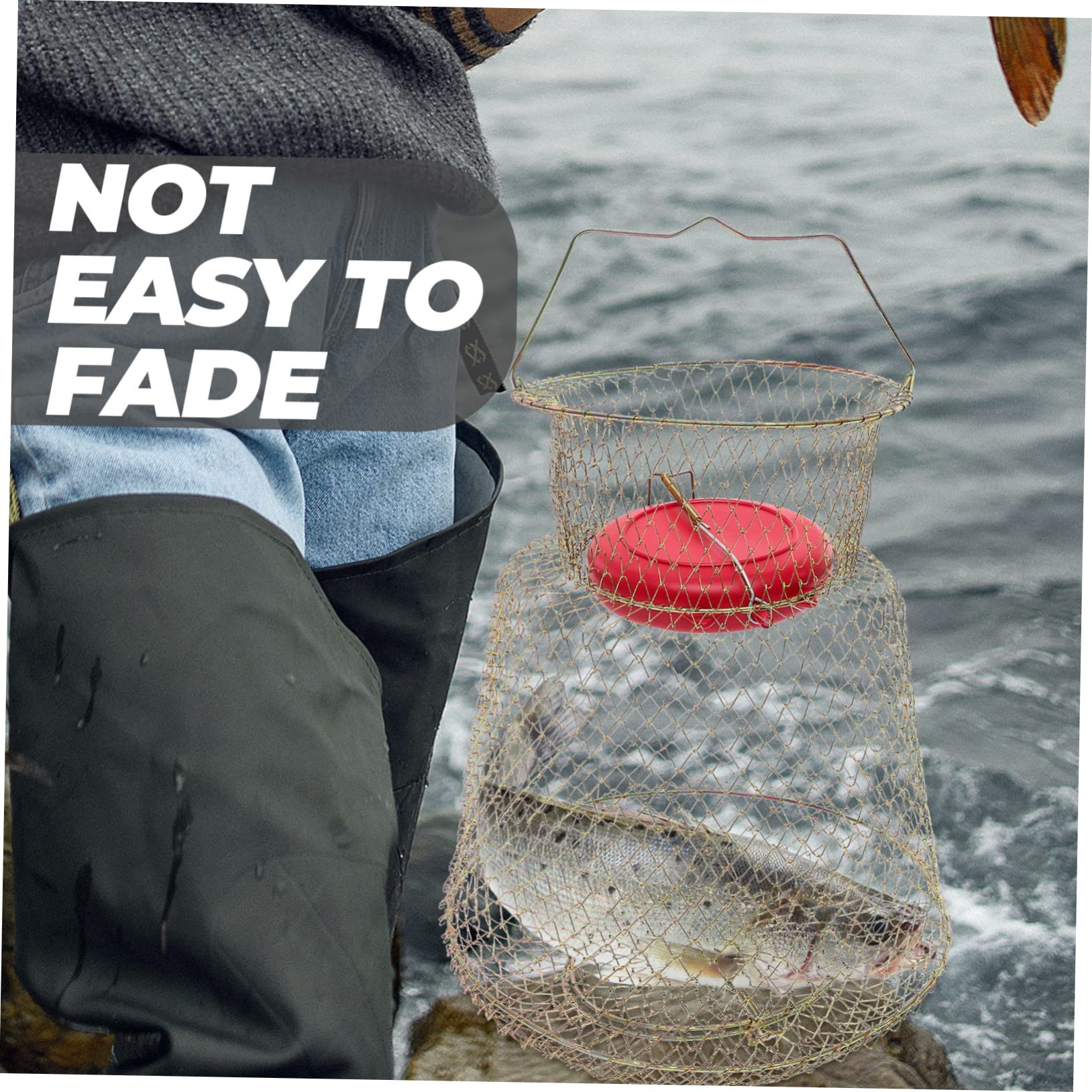 Cestino da Pesca per Pescare e Conservare Pesci in Ferro Resistente All'usura con Ciotola Galleggiante, Nassa Portatile su Terraferma