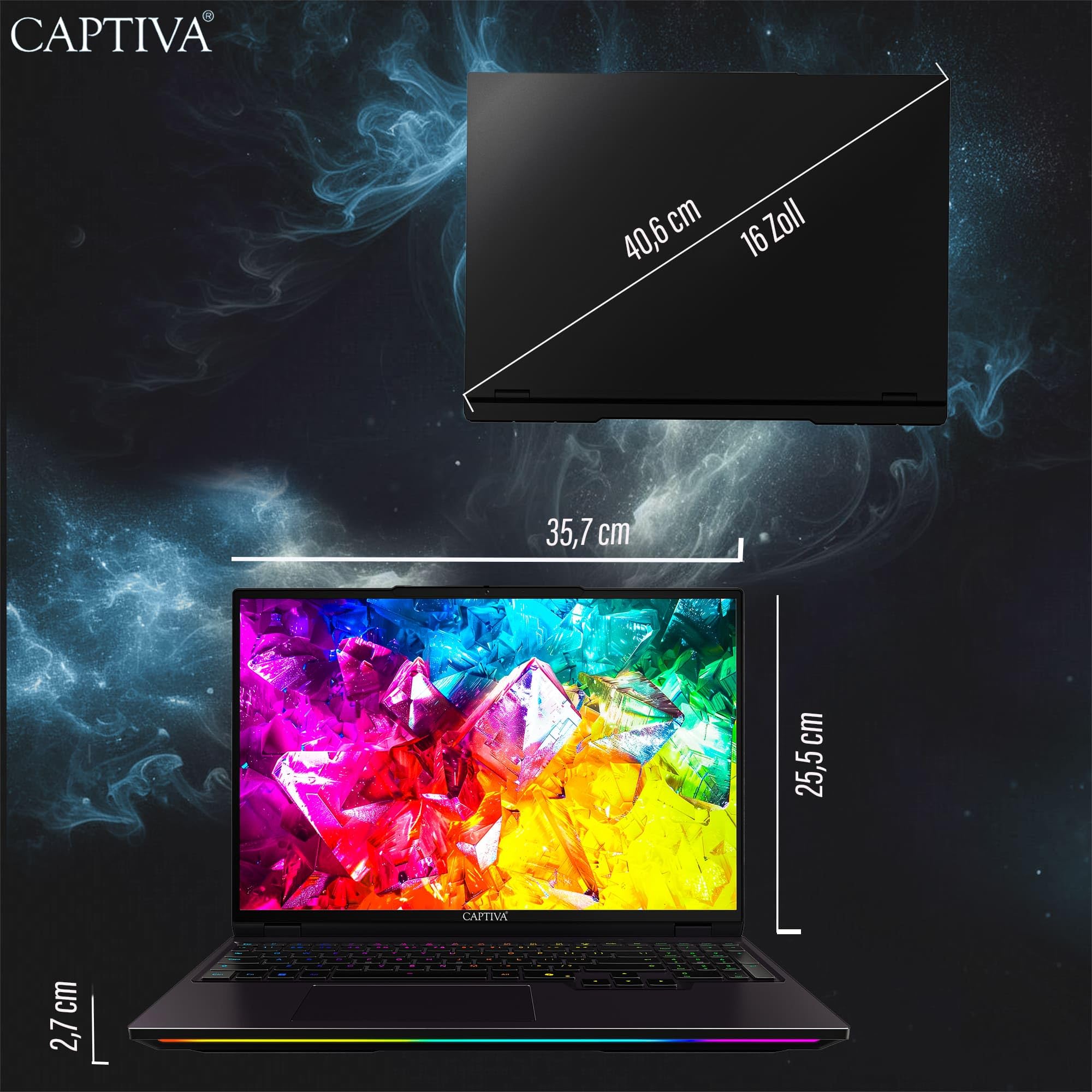 Captiva Notebook Highend Gaming R10-3080GE | AMD Ryzen 9 9955HX | 32GB DDR5 RAM | NVIDIA GeForce RTX 5080 16GB | 1 TB SSD | 16 Zoll WQXGA 300Hz | Windows 11 Home