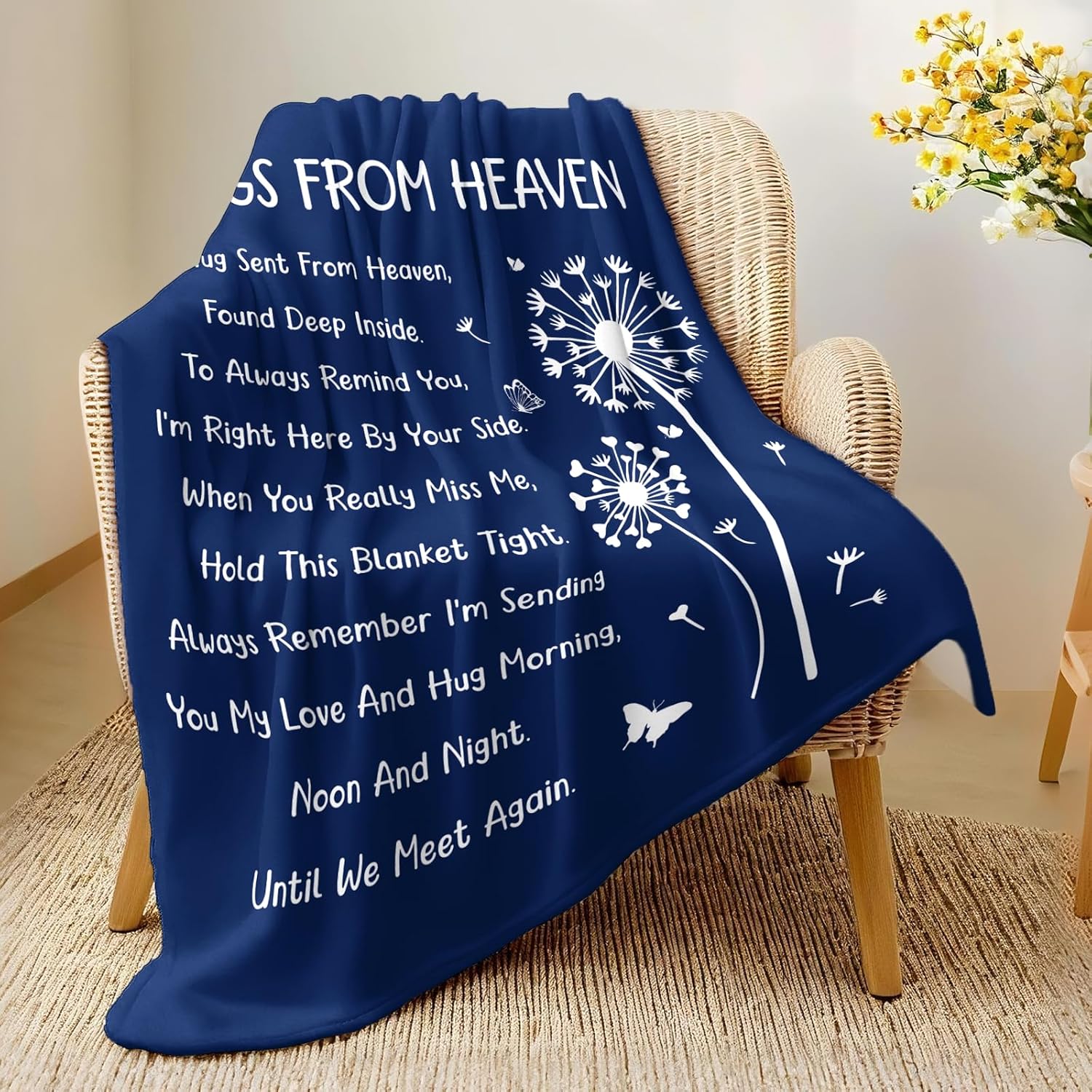 Memorial Sympathy Bereavement Gifts for Loss of Loved One Mom Dad, in Memory of Loved One Gifts, Bereavement Gift Ideas, Hugs from Heaven Memorial Sympathy Throw Blanket for Couch 60" x 50" - Blue