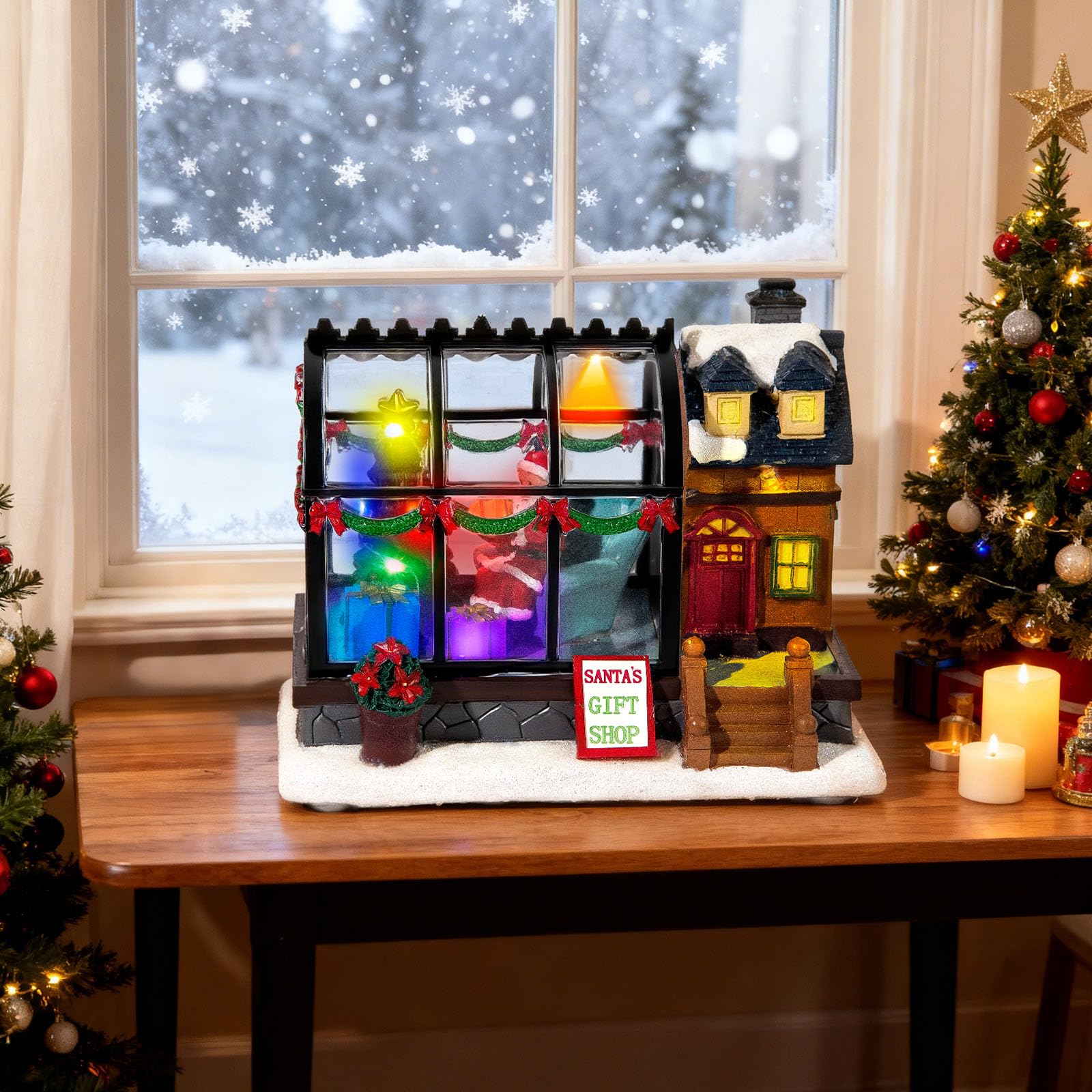 Serre de village de Noël éclairée par LED – Décoration de maison de village de Noël de 15,5 cm, bâtiments de collection pour décoration de vacances pour la maison, la salle de bal et le bureau