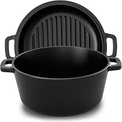 KICHLY 2 in 1 Cast Iron Dutch Oven with Dual Purpose Lid …