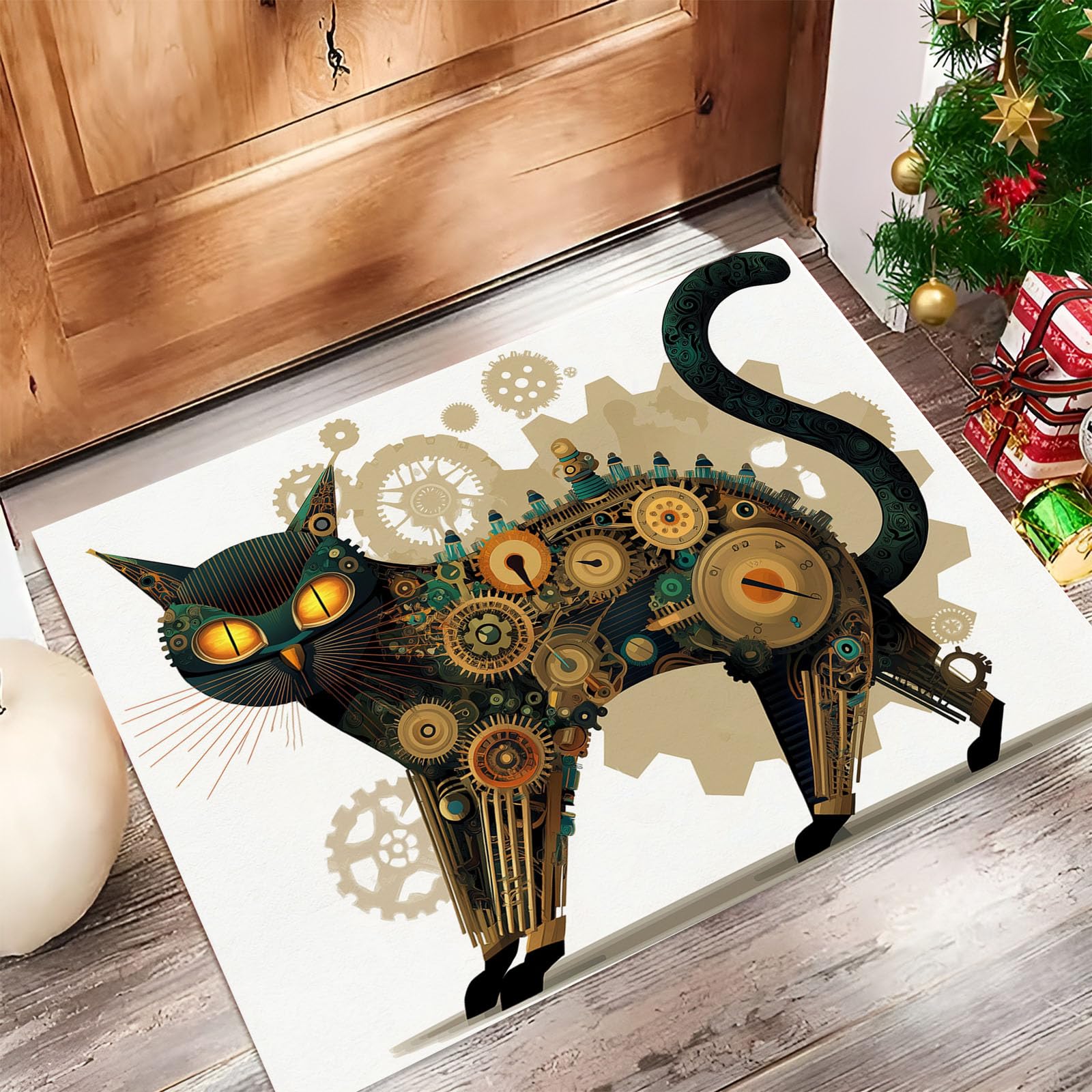 Tapis Entrée Chat Noir Antidérapant Évite les Glissades Sol