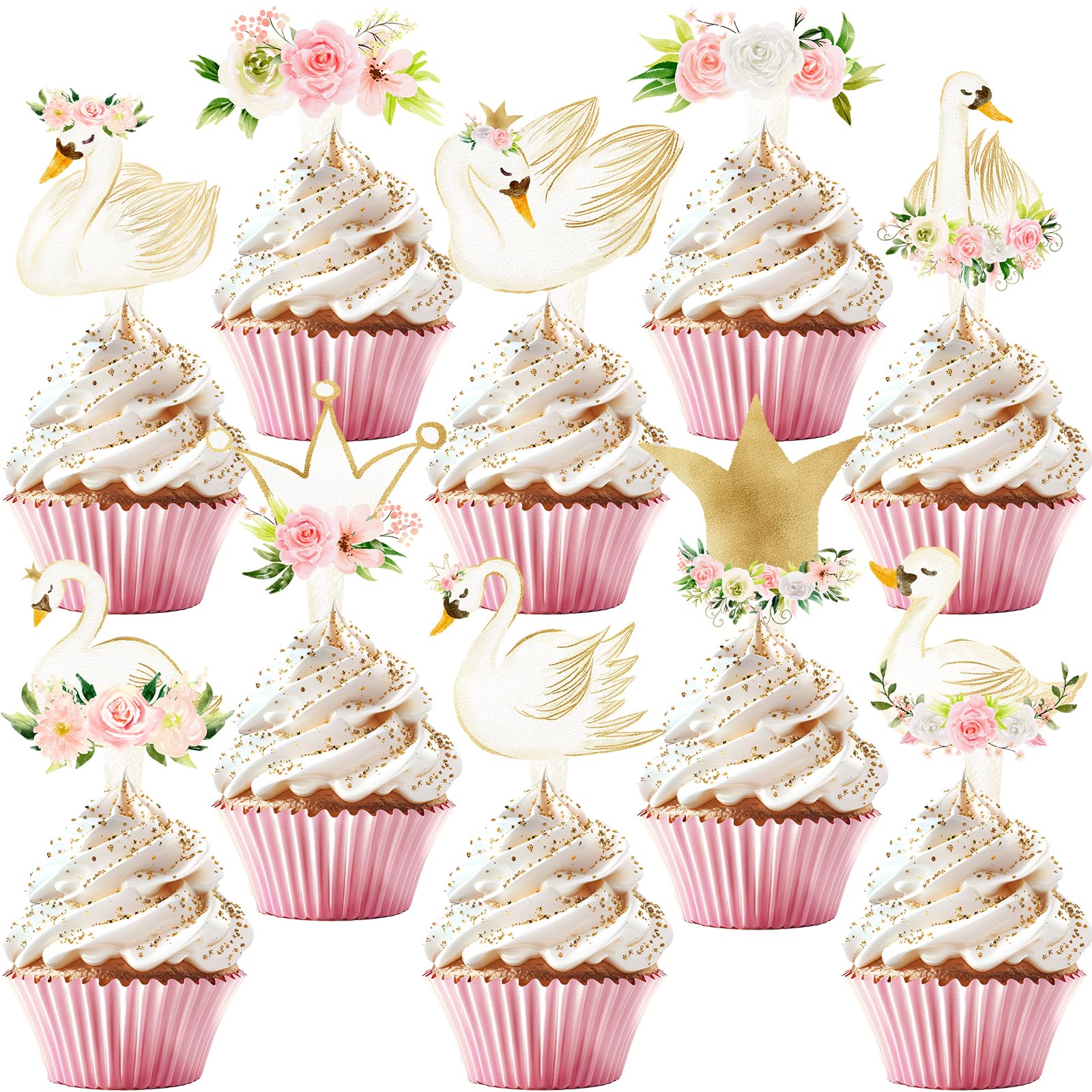 40 Pcs Swan Cupcake Toppers - Elegant Swan Party Decorations and Swan Cake Decor - Perfect for Swan Birthday Cupcake Toppers, Swan Baby Shower, and