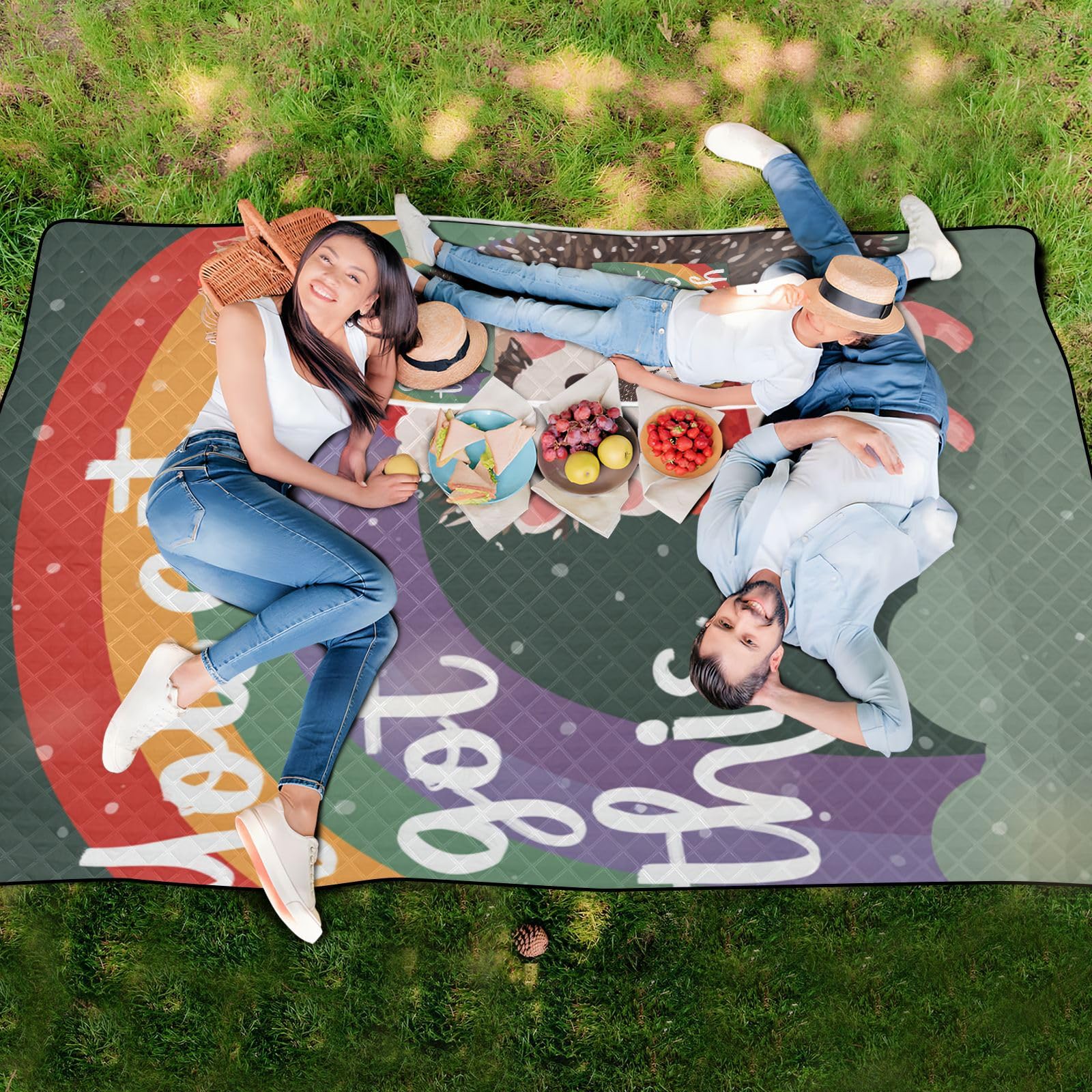 Beach Essentials duży wodoodporny koc 202 cm x 385 cm na artykuły piknikowe dla dzieci, masz ten tęczowy jeż
