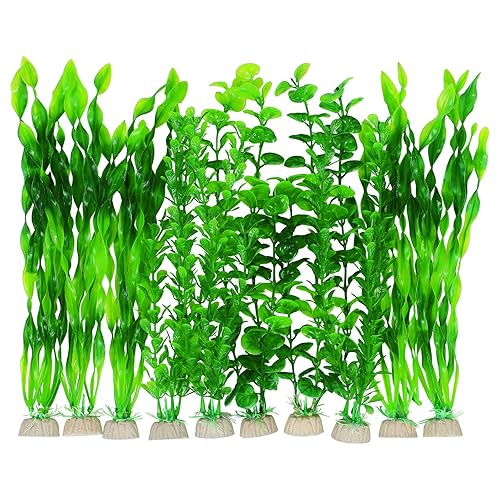 AQUANEAT Artificial Aquarium Plants, Green Plastic Fish Tank Decorations, 10packs