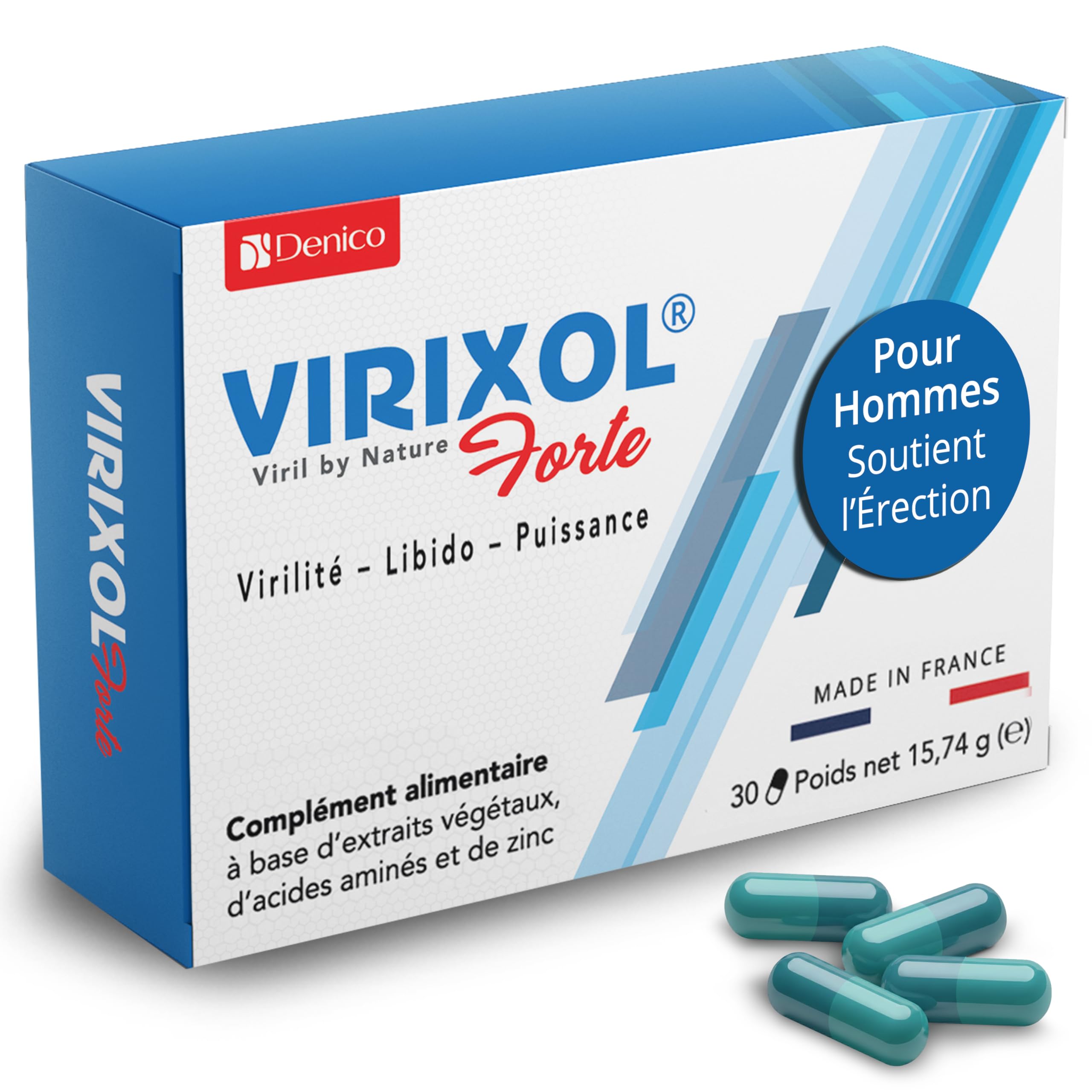 VIRIXOL FORTE® | Performance & Vitalité Masculine | Booster Libido, Érection & Virilité | Maca, Ginseng, Tribulus, L-Arginine, L-Citrulline, Zinc | 100% Naturel | Fabriqué en France | 30 Gélules