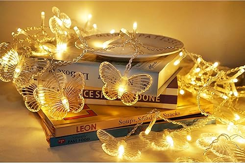 Miniatura 3 de Cortina de luces de cadena de mariposas, 60 LED de 8 modos de cortina de hadas, 8.2 pies x 1.9 pies de mariposa LED centelleo luces con control