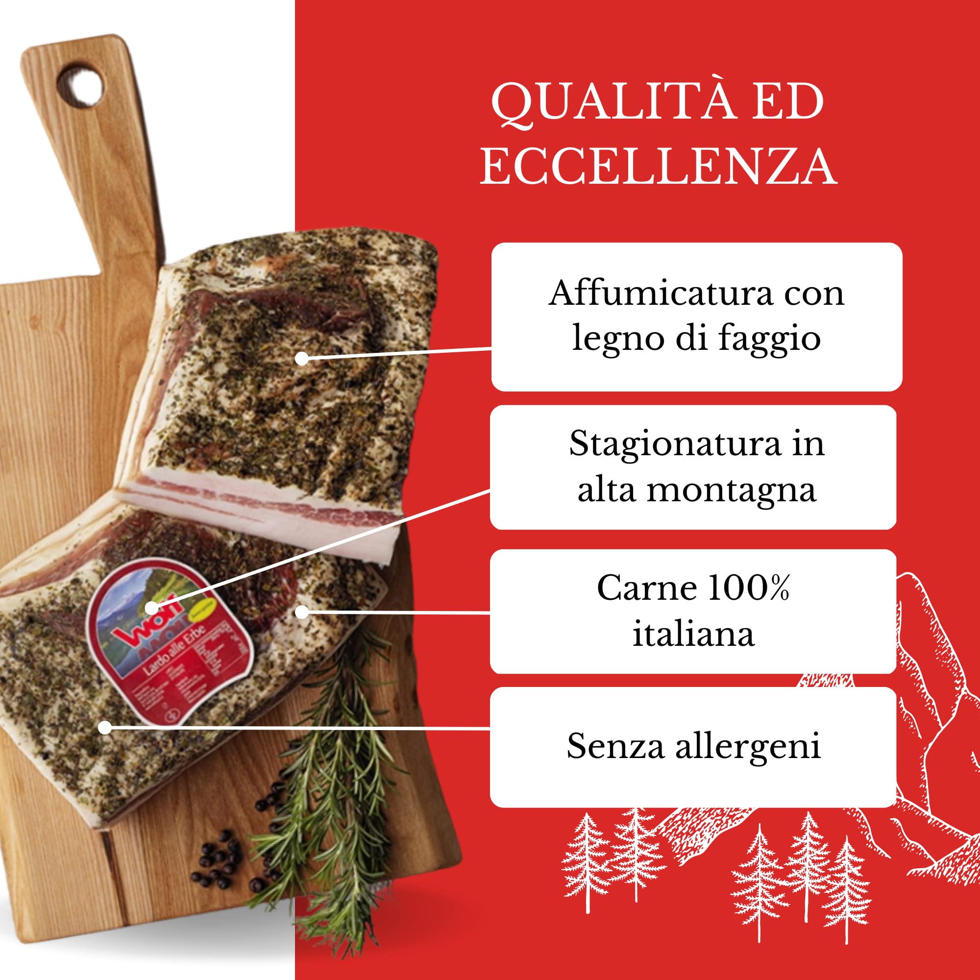 Wolf, Lardo alle Erbe, Baffa, Prodotto Leggermente Affumicato con Tradizionale Tenica di Affumicatura con Legno di Faggio, Carne 100% Italiana, Senza Glutine, 2,2 kg (min. netto garantito)