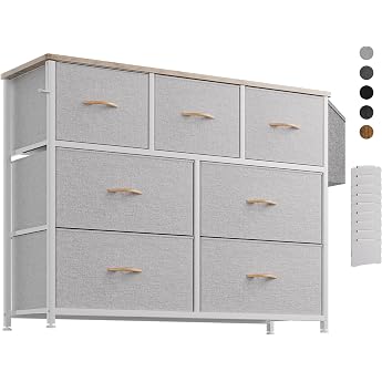 Kommode mit Stoffschubladen - Stoffkommode aus Canvas mit 7 gro en Schubladen Etikettenkarten Seitentasche & Haken f r Wohnzimmer Flur Schlafzimmer