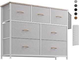 Cloth Box Storage - Odorless Canvas Storage Unit with 7 Large Drawers, Label Card, Side Pocket & Hook for Living Room, Hallway, Bedroom
