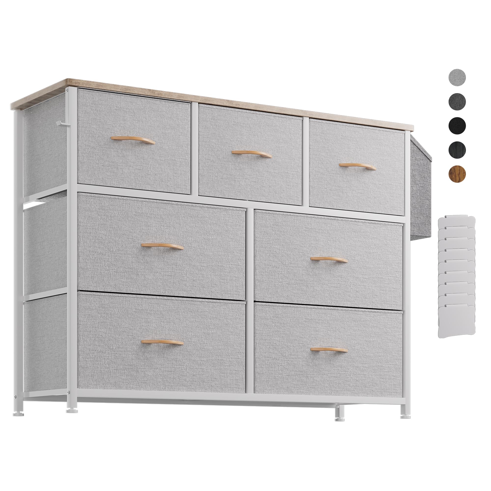 PURFINO Kommode mit Stoffschubladen - Geruchsfreie Stoffkommode aus Canvas mit 8 großen Schubladen, Etikettenkarten, Seitentasche & Haken für Wohnzimmer, Flur, Schlafzimmer
