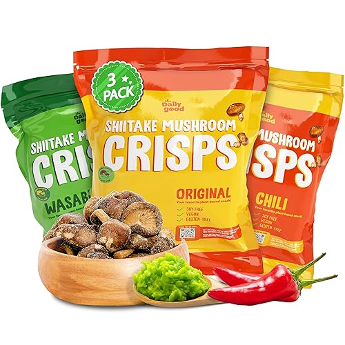 Miniatura 11 de The Daily Good - Charqui de hongos, paquete de 3 bocadillos, delicioso bocadillo de hongos alto en fibra, alimento sin gluten, contiene huevos,