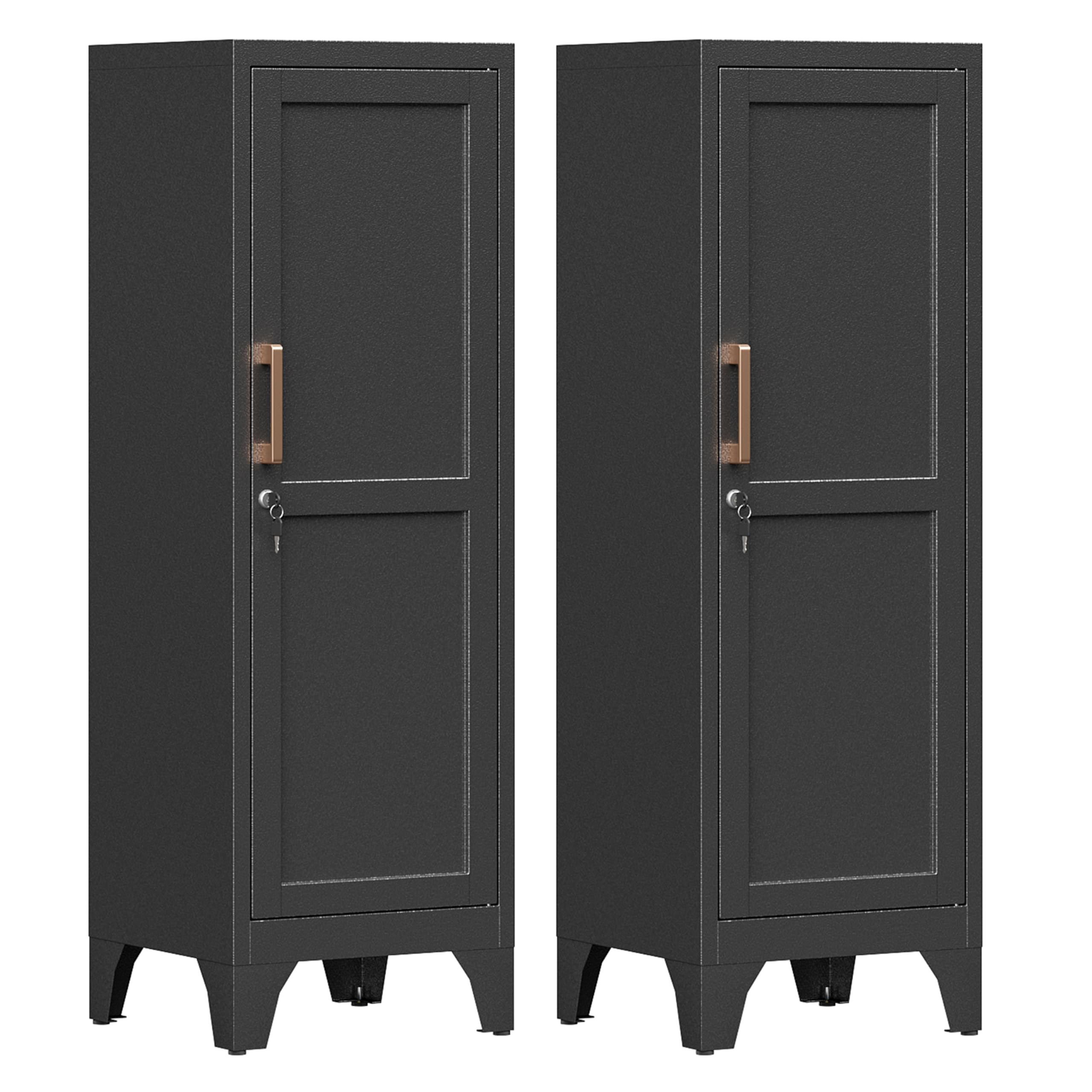 46"H Black Metal Locker Set of 2,Small Locking Cabinet with 1 Door and 2 Adjustable Shelves For Employees,3 Tier Small Storage Cabinet with Detachable Legs for Kitchen, Office,School,Gym,Easy Assembly