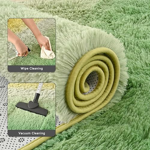 Miniatura 5 de Alfombras de área verdes y amarillas, alfombras esponjosas, alfombra de felpa extra grande de 6 x 9 pies para dormitorio, sala de estar, alfombra