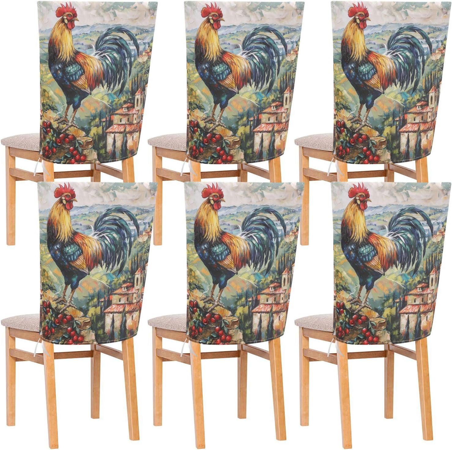 ALAZA Italy View Rooster Chair Back Cover Set of 6, Washable Reusable Removable Chair Slipcovers Decorative Chair Cover for Home Kitchen Wedding Party
