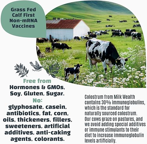 Miniatura 7 de Calostro bovino puro sin sabor, liofilizado, apoyo inmunológico, superalimento con nutrientes, sin aditivos, sin conservantes, 25 paquetes de