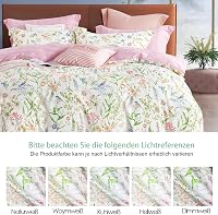 KEAYOO Virágmintás Pamut Ágynemű 135x200 cm Cipzárral - 80x80 cm Párnahuzattal - Zöld-Rózsaszín Nyári-Téli Hálószoba Garnitúra Hipoallergén  5