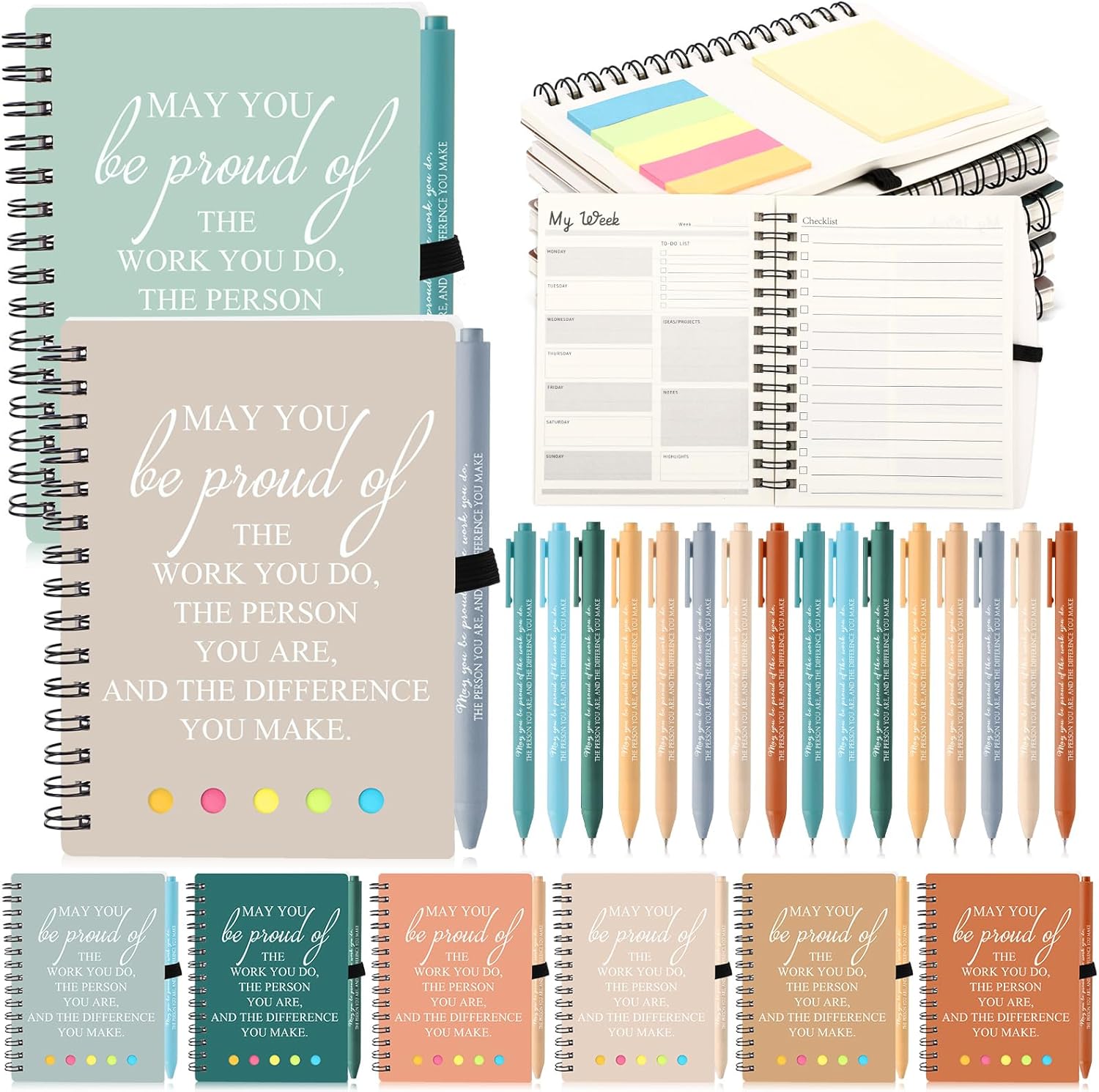 Resurhang 48 Pcs/24 Set Employee Appreciation Gift for Coworkers Staff Teacher Positive A6 Spiral Journal Notebook with Pen for Team Volunteer Week Lab Week(Fresh Color,May You)