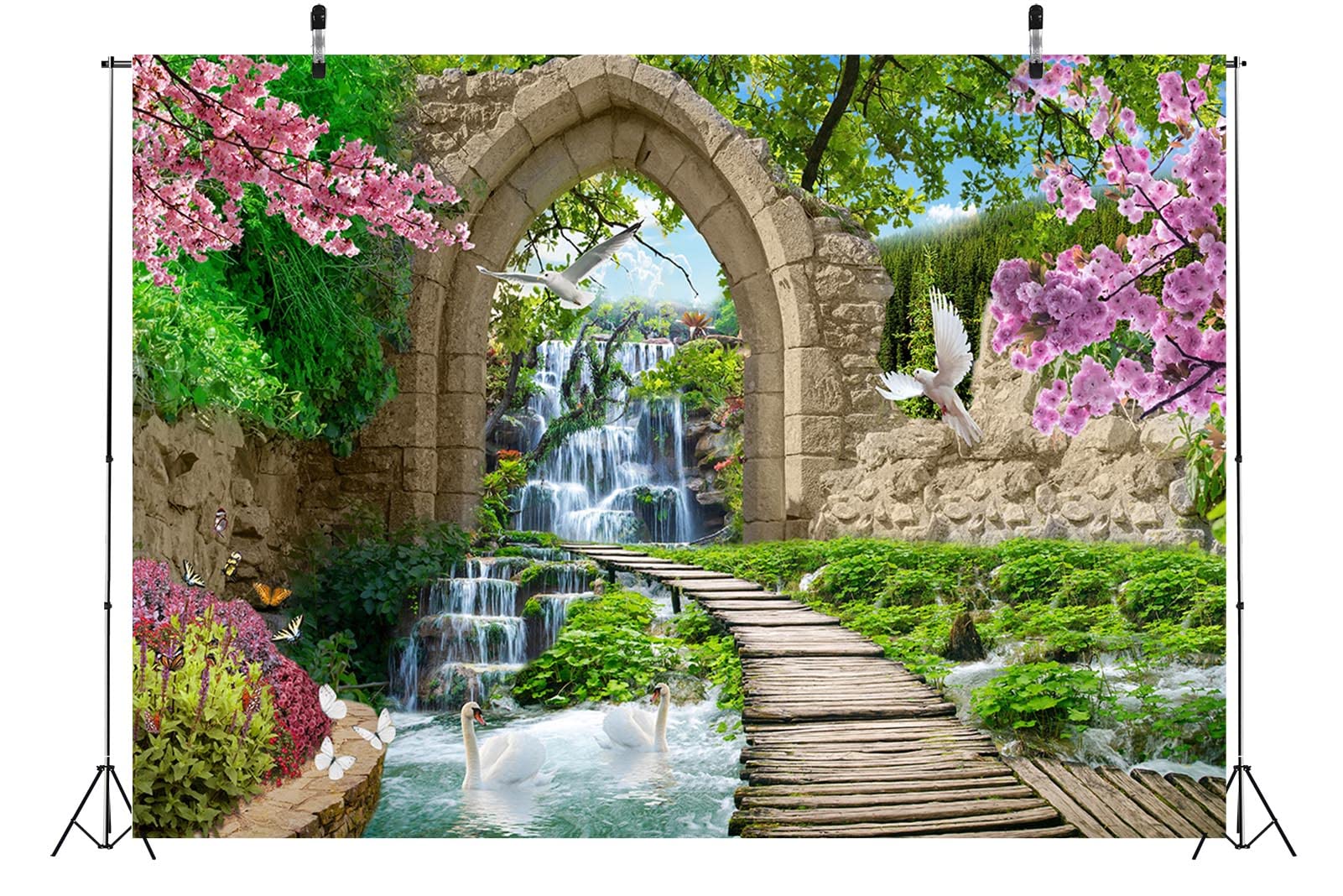 Amazon.com : BELECO 5x3ft Fabric Romantic Garden Backdrop Mountain