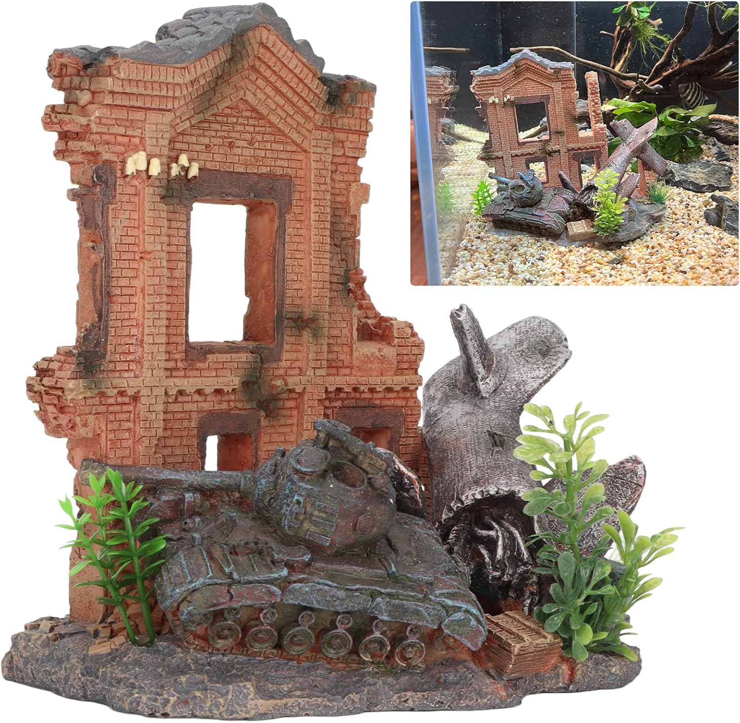 Pssopp Resin Aquarium Cave Fish Decoration Tower, Artificial Plane Crash Fish Decoration for Freshwater & Saltwater Aquariums