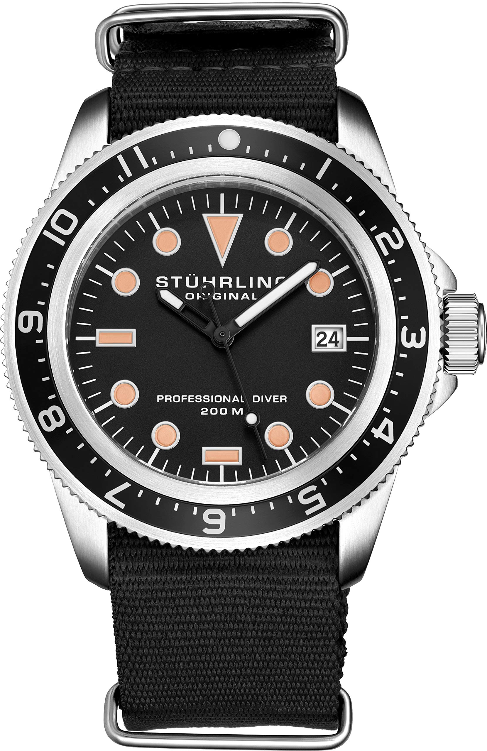 Stuhrling Original Watches for Men - Dive Watch-Sports Watch for Men with Screw Down Crown for Water Resistant to 200M - Nylon Analog Watch Japanese Quartz Watch Movement - Mens Watches