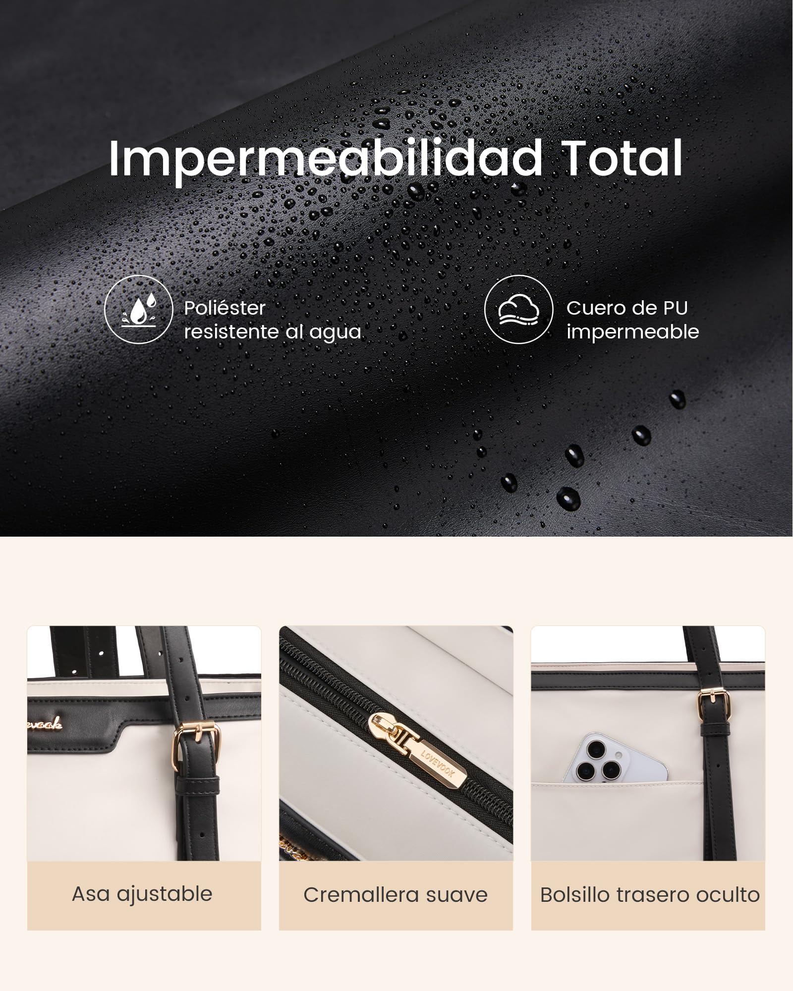 LOVEVOOK Bolso Mujer, Grande Shopper Bolsos para 15,6pulg Ordenador Portátil, Handbags for Women Uni Oficina Trabajo Universidad Profesora Tote Bag Portadocumentos Bolsa de Hombro
