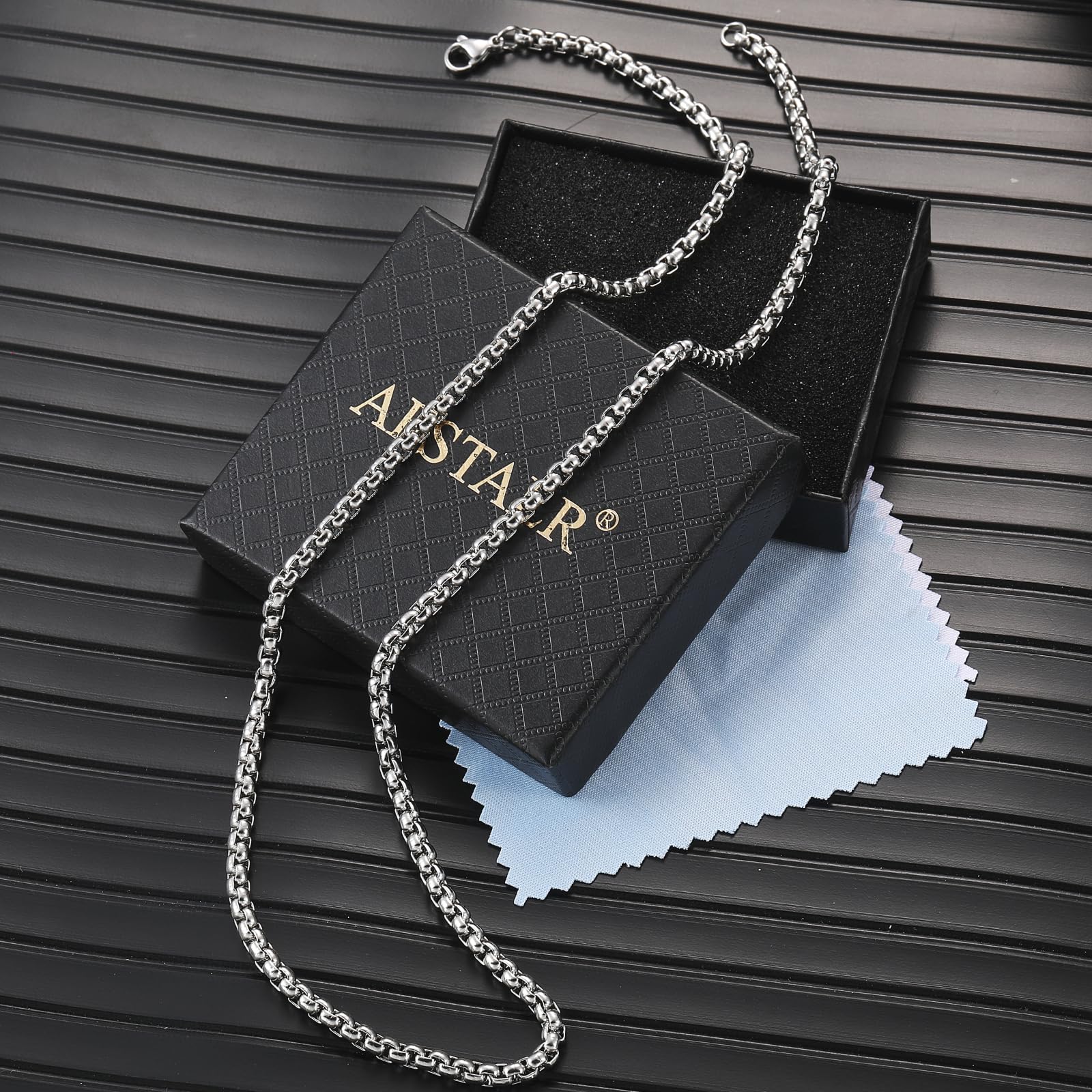 Collana Uomo Donna Acciaio Inossidabile Oro/Argento/Nero Catena a Maglia Veneziana 2/2.5/3/4mm Box Collane Gioielli da Regalo Lunghezza 45/50/55/60/70cm