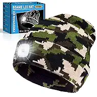 Valentines Day Gifts for Him, Beanie Hats with Light, USB Rechargeable LED Hand Free Headlamp, Birthday Gifts for Men, Women, and Teens, Ideal for Camping, Hiking, Camouflage