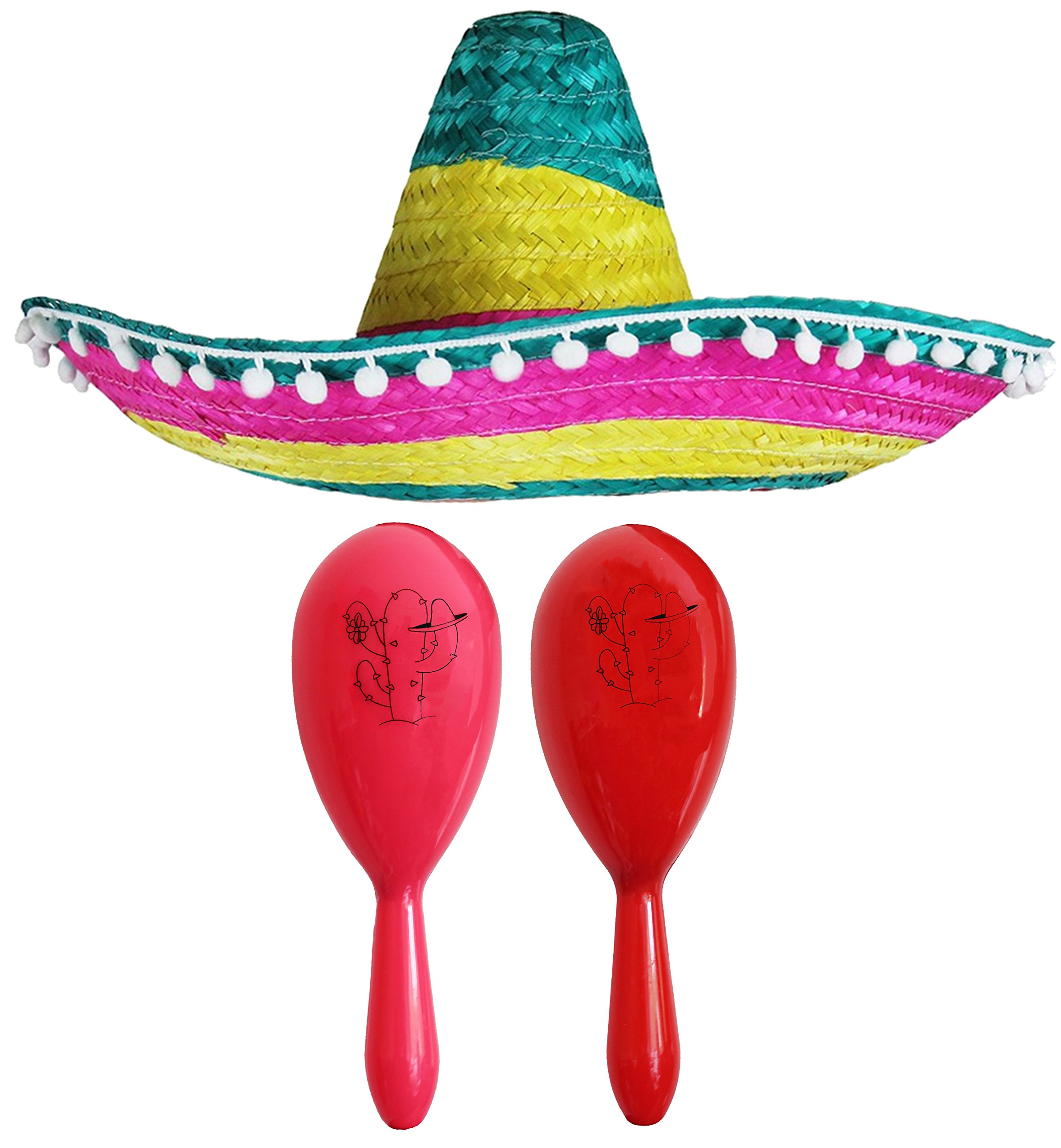 Mexican Fancy Dress Accessory Set - Mexican Sombrero With 2x Maracas - Perfect for Mexican Fancy Dress Costumes Senorita Bandit Mariachi Cinco De Mayo Fancy Dress